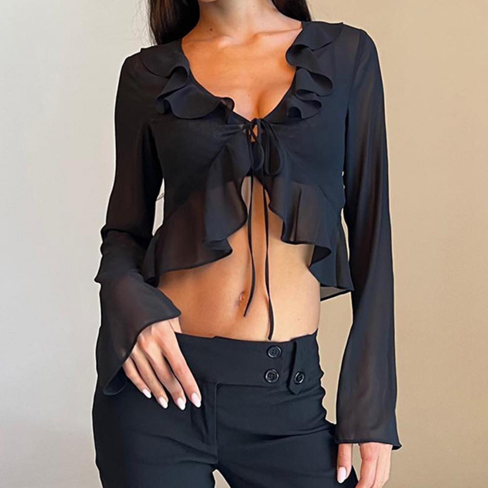 Tie front sales ruffle top