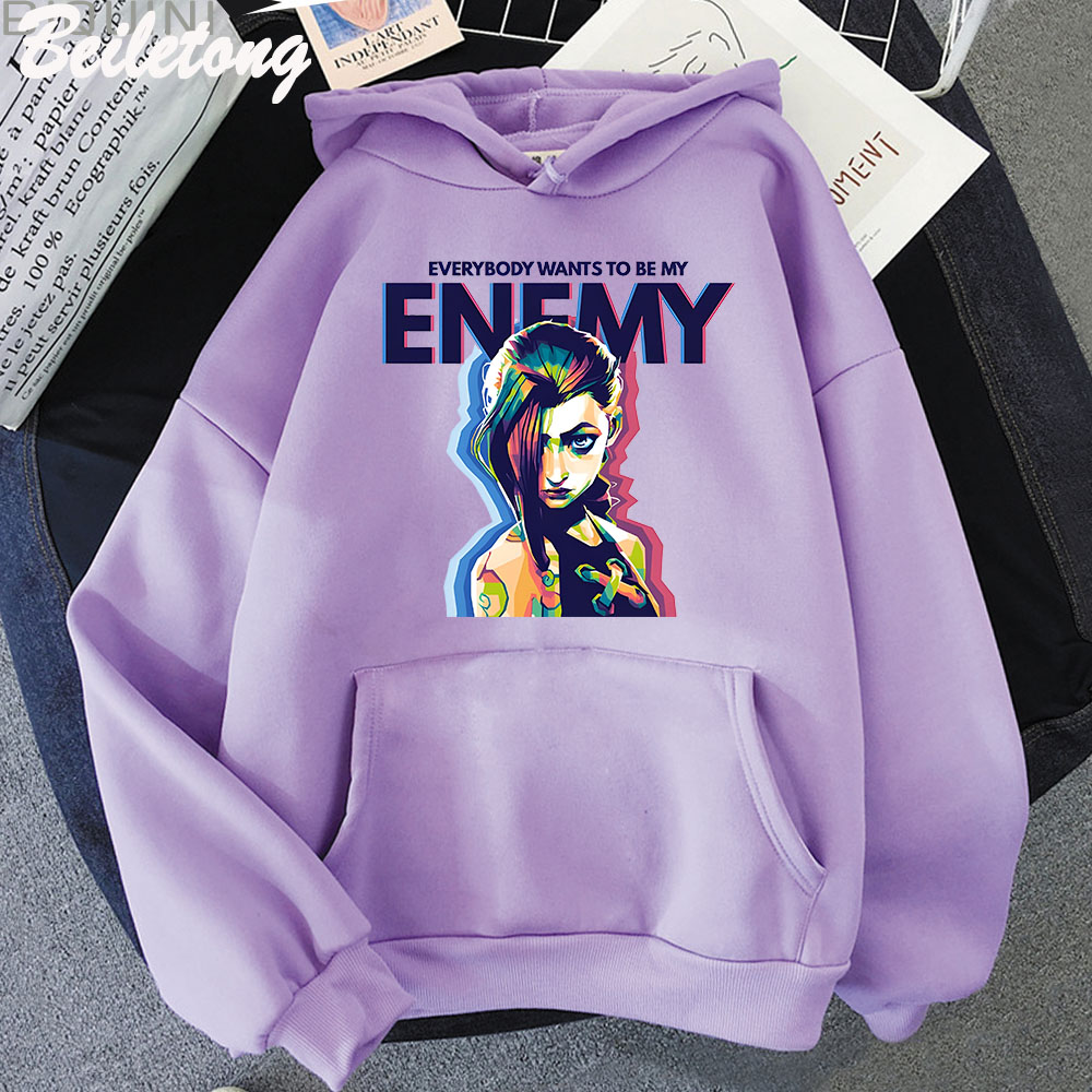 jinx arcane hoodie inimigo legal impressão gráfica moletom feminino agasalho sudaderas estéticas roupas streetwear manga casual masculino