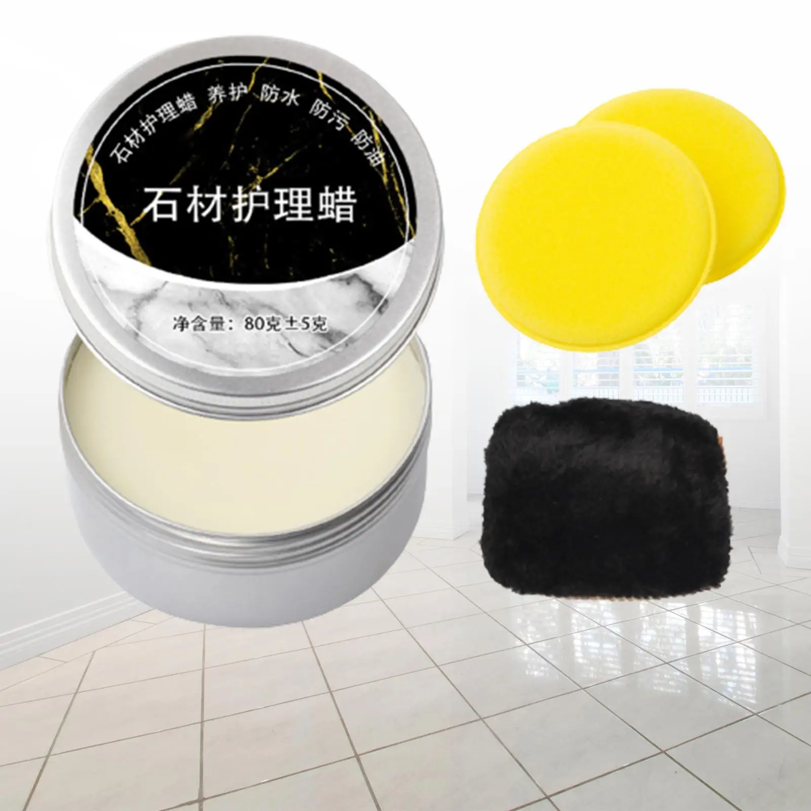 Wood Seasoning Beewax with Sponge Natural Beeswax Repair 80G Wood Furniture Beeswax Polish for Tables Marble Floors Cabinets