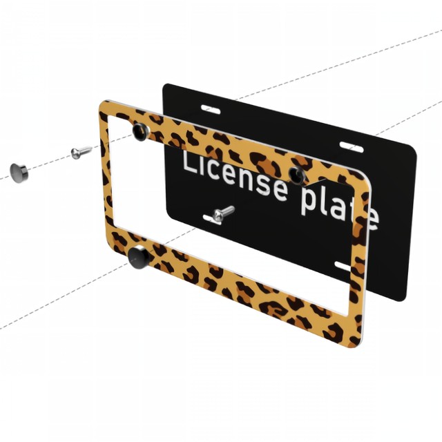 Leopard Skin Print License Plate Frame Aluminum License Plate Cover Novelty License Plate Frame