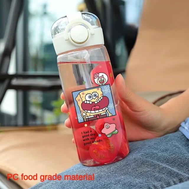 SpongeBob Water Bottle Transparent Sports Cartoon with Straw Plastic Kids  Outdoor Students Travel Car School Office Cup 400ml - AliExpress