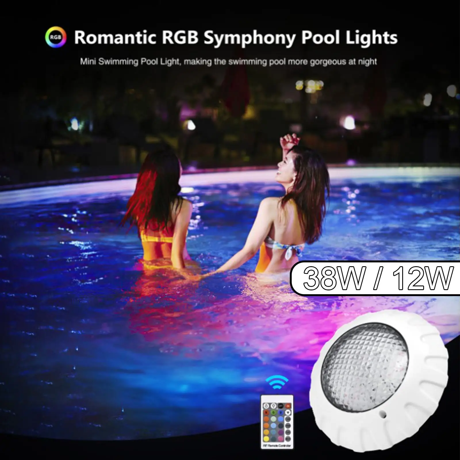12 ,RGB Submersible Lights ,Underwater Lamp Wall-Mounted Waterproof Replacement for Decor Indoor Wedding 