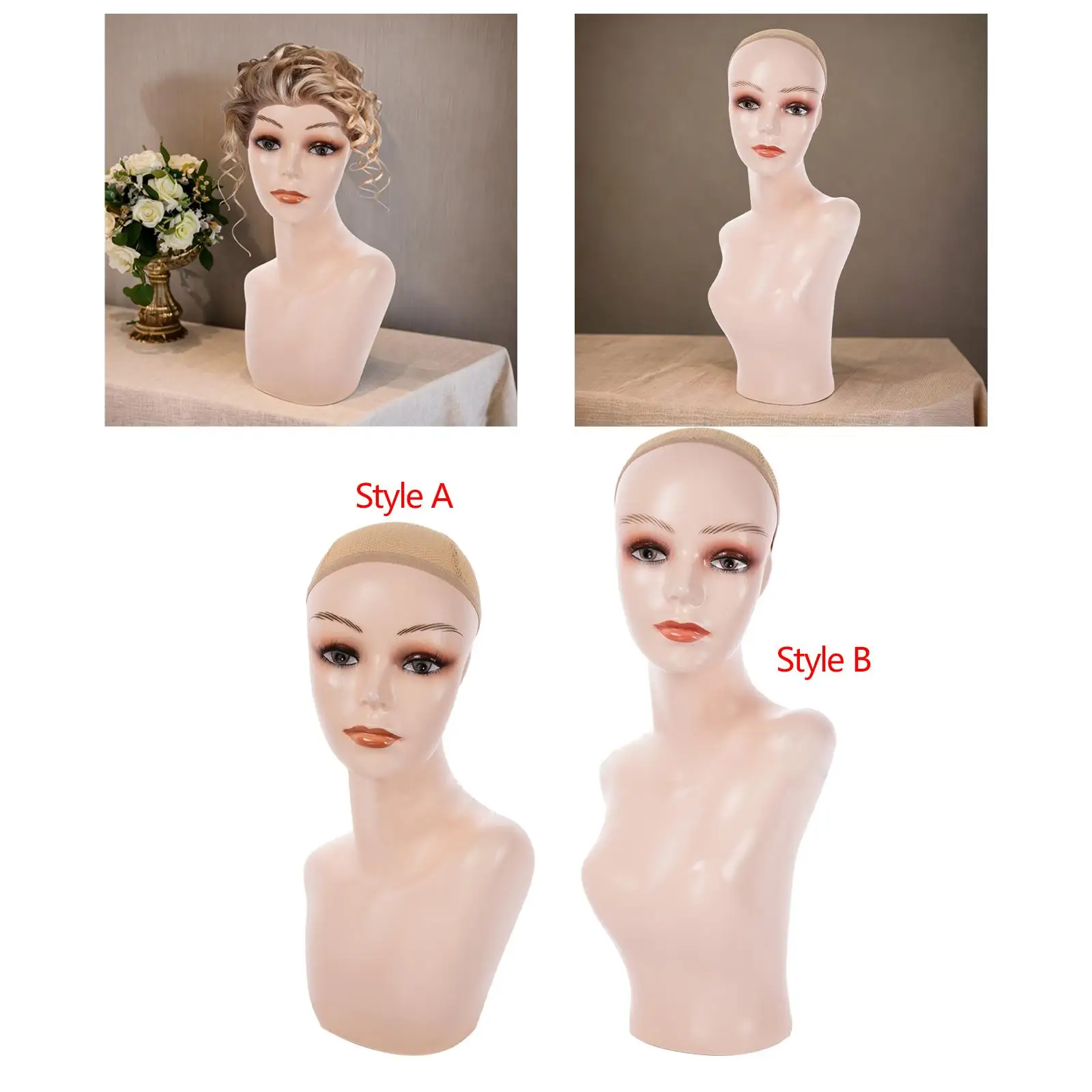 Female Wig Head Mannequin Hat Display Rack Multifunctional with Shoulder for Hairpieces Glasses Wigs Making Necklace Jewelry