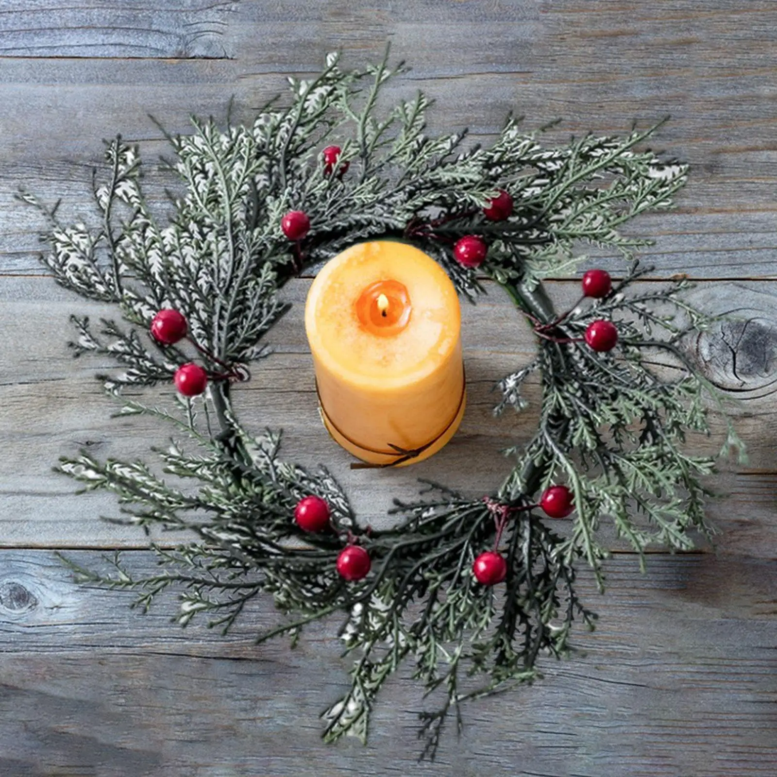 Christmas Candle Ring 8inch Artificial Wreath Christmas Garland Ornament for Pillars Farmhouse Holiday Party Home Table Decor