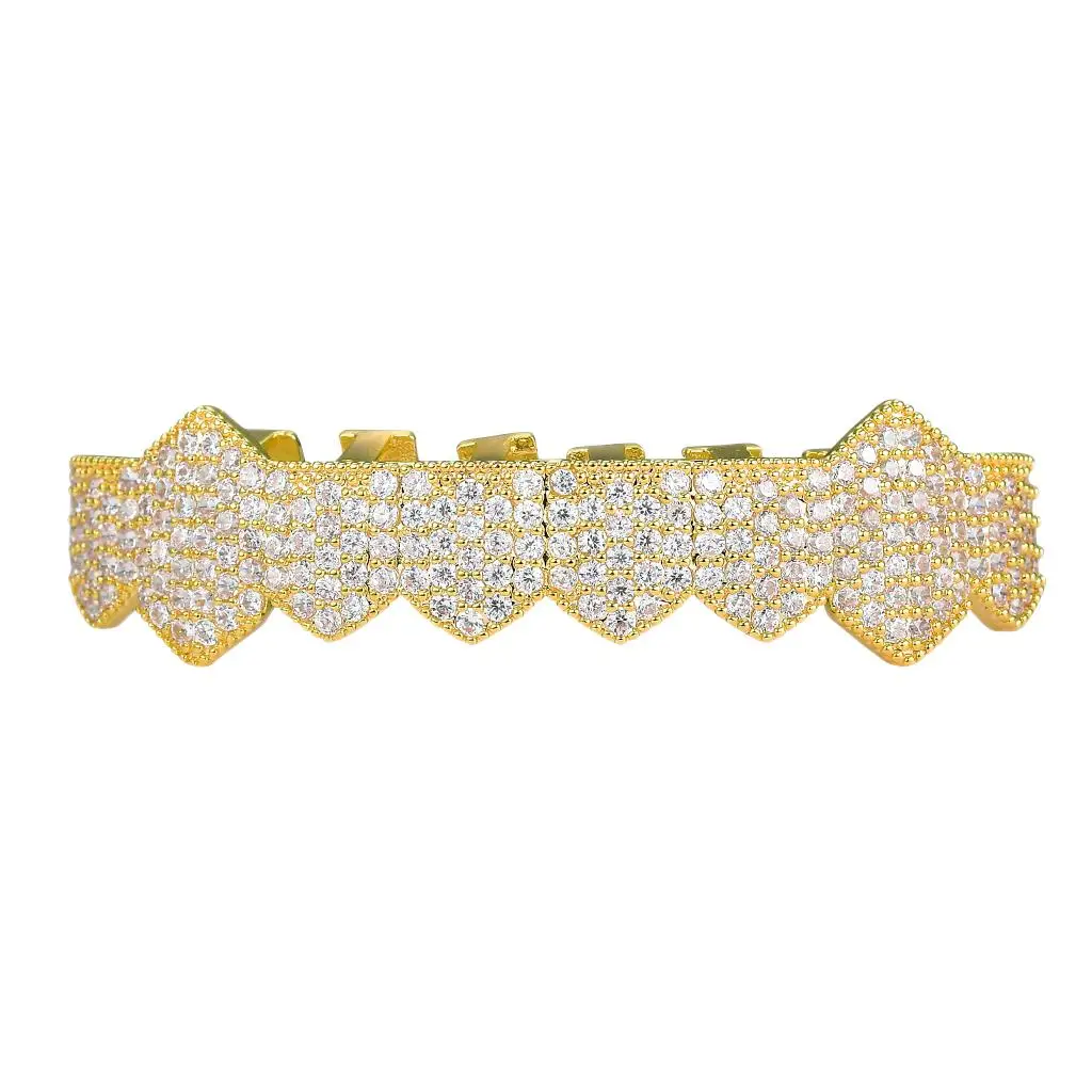 18K Gold Plated Hip Hop Single Row Micro Pave Crystal Mouth Grill
