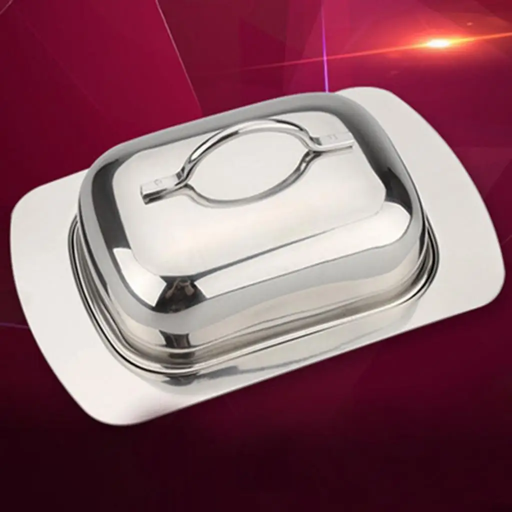 Stainless   Keeper Container, Cake Fruit Cheese Butter Serving Tray Silver