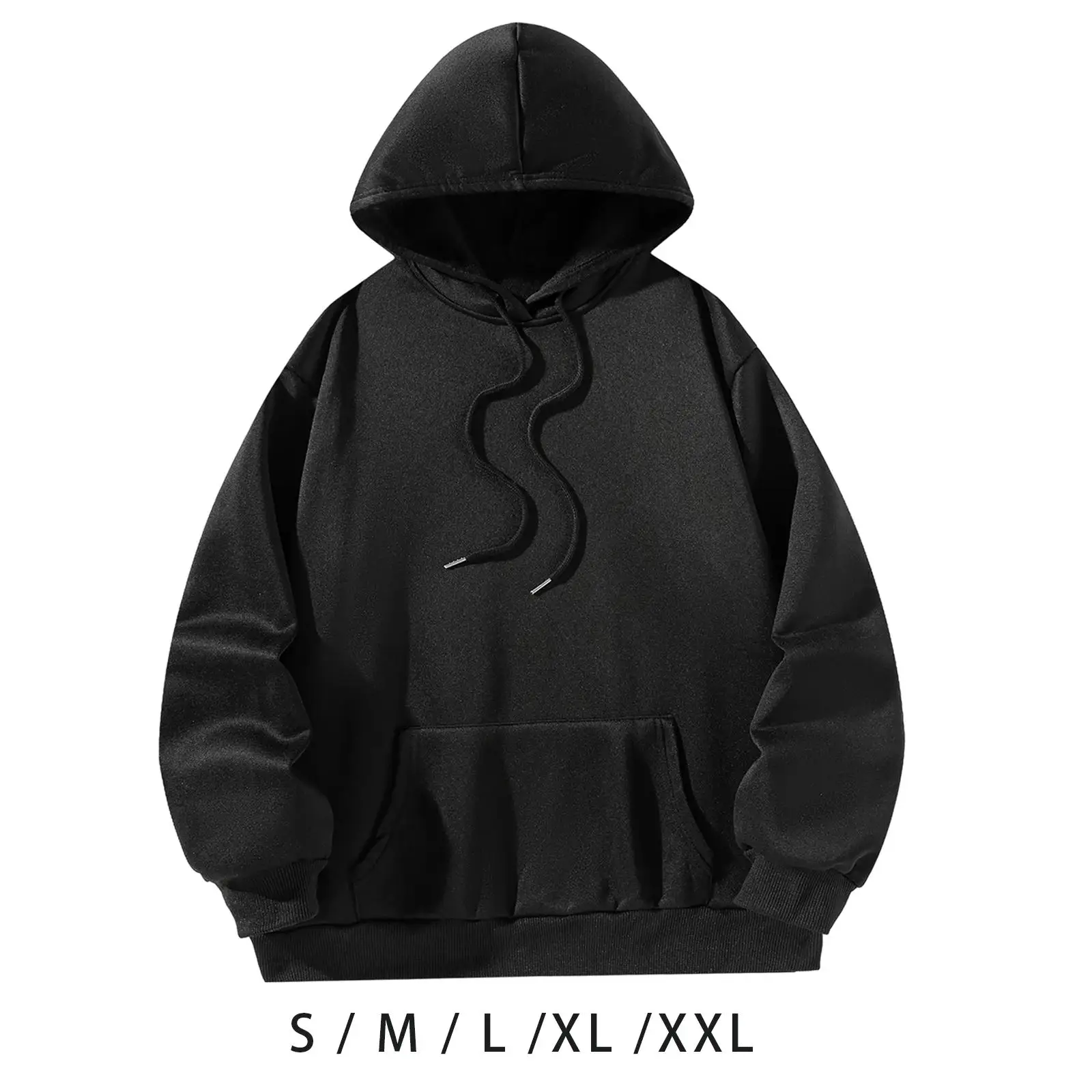 Drawstring Pullover Hoodie Black Fashion Lightweight Durable Soft Sweatshirt Tops for Office Camping Climbing Hiking Women Men