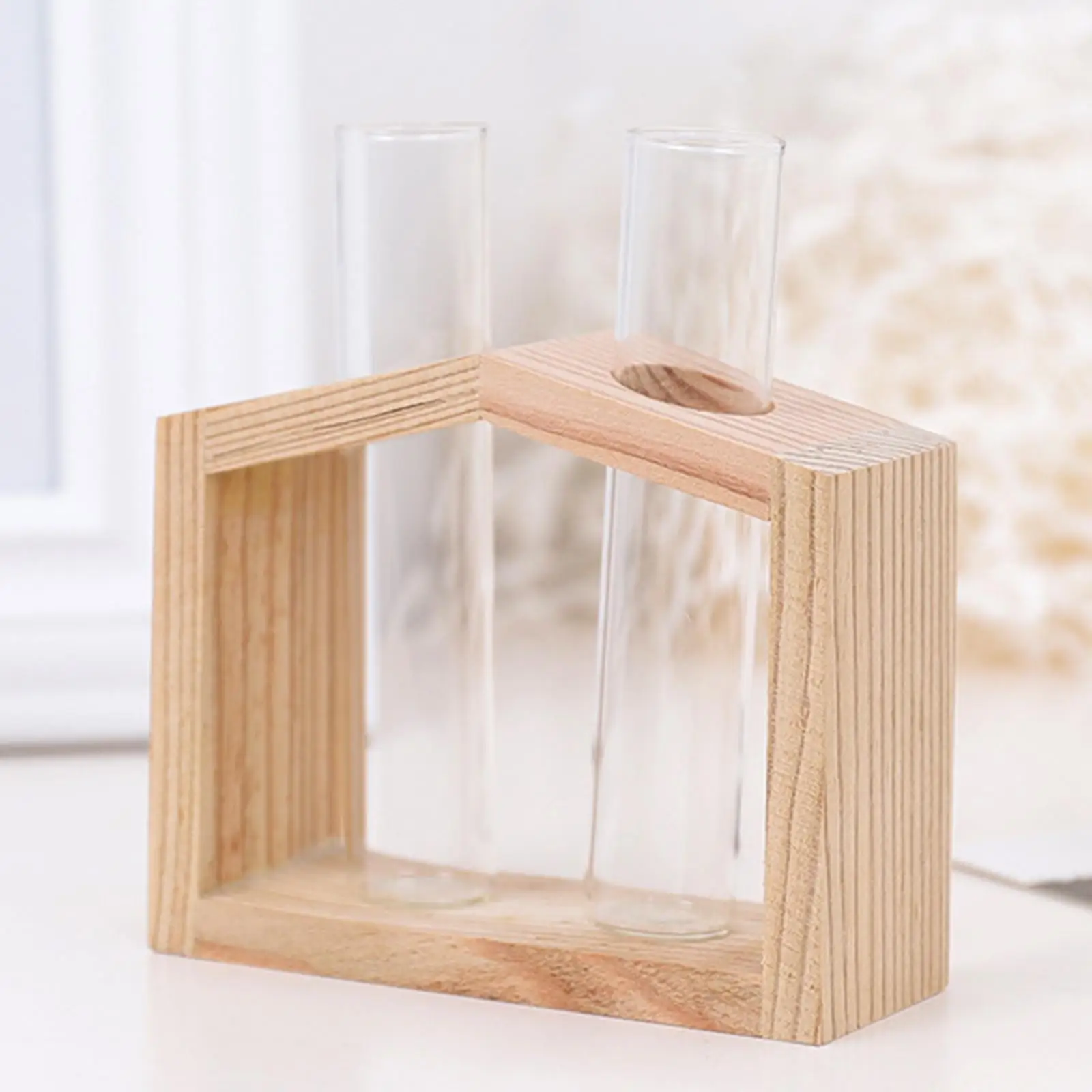 Glass Vase with Vintage Wooden Desk Terrarium for Hydroponic Plant