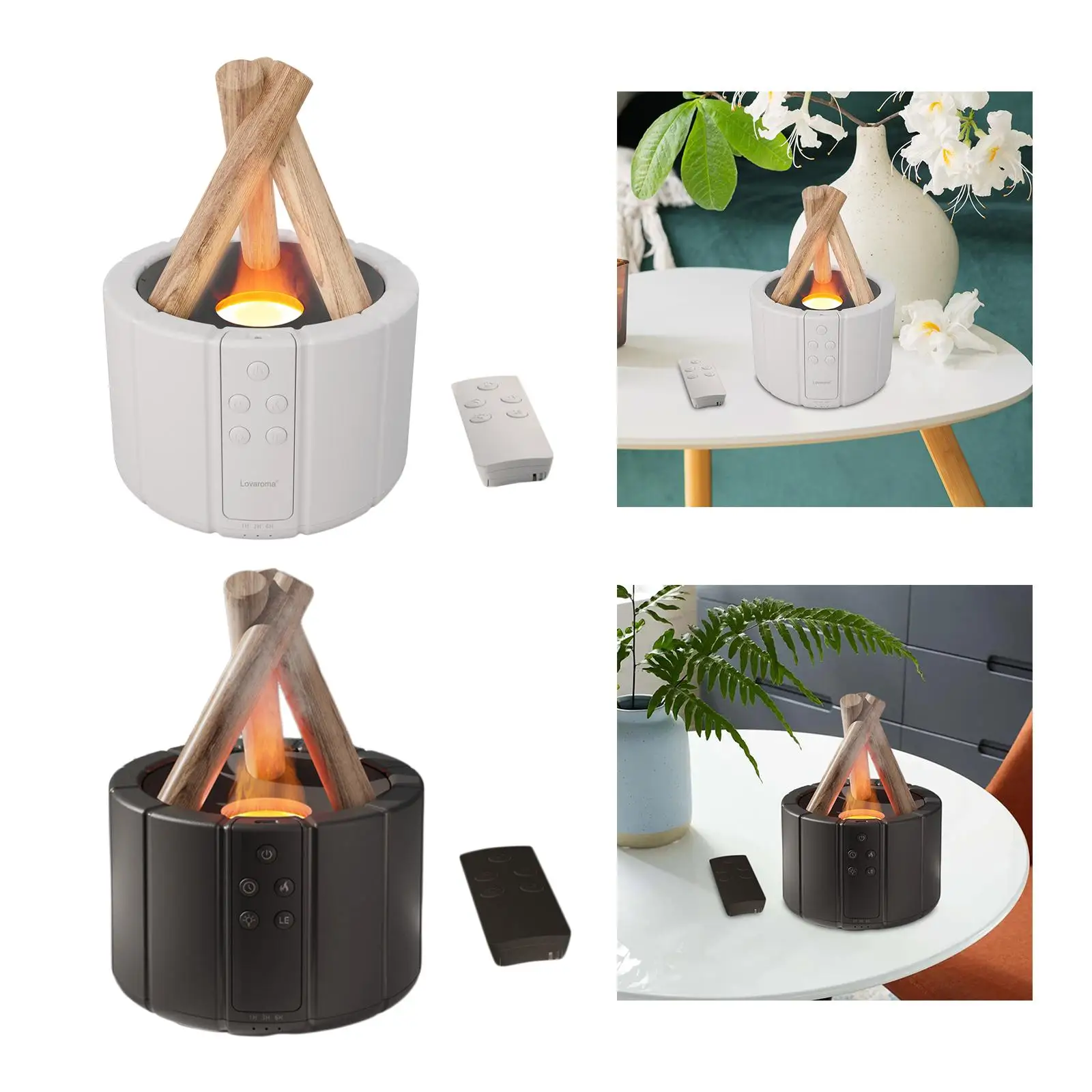 Flame Humidifier Realistic Flame Effect Timer Quiet USB 7 Color Lights Changing Oil Diffuser for Office Yoga Spa Study