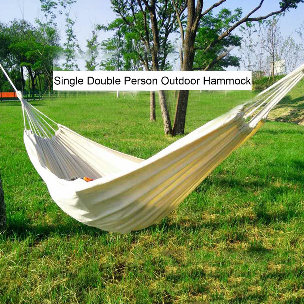 Description Picture 4 of item1 Set Hanging Hammock Comfortable Strong Load Bearing with Tie Rope Storage Bag Rest Canvas Single Double Person Outdoor Hammock