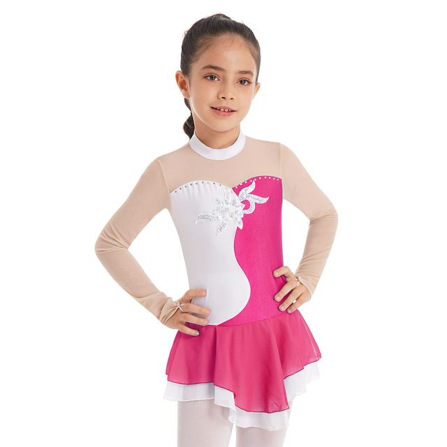Leotardo De Ballet Para Niña Con Mangas Onduladas - De Manga Larga, En Algodón Elástico, Disponible En Colores Lisos Y Estampados. Tallas De 3 A 10 Años.