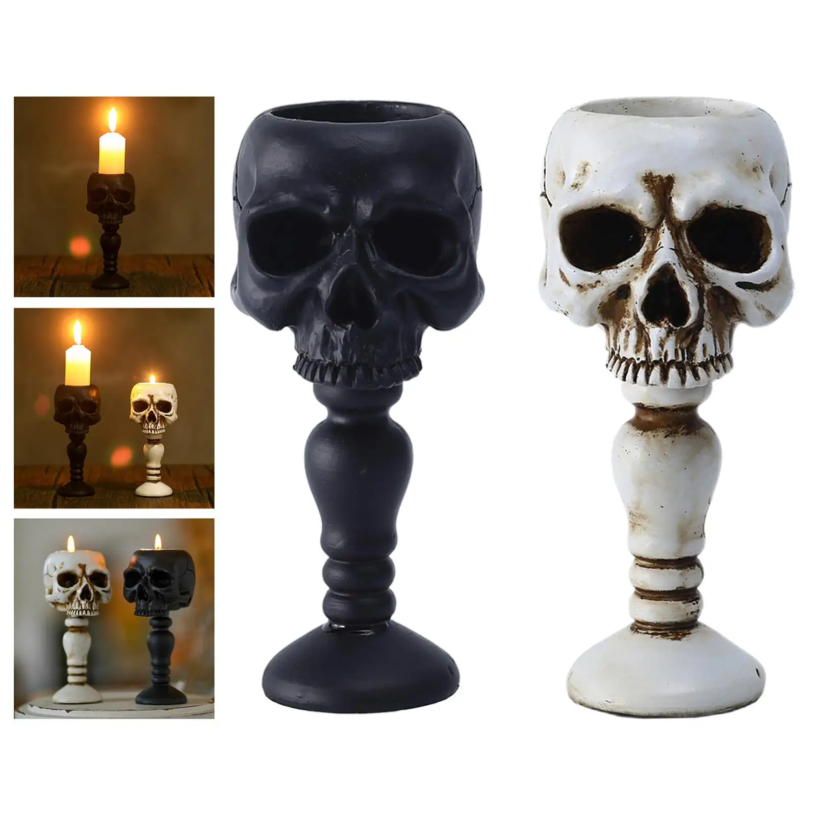 Skull Taper Candle Holder Stand Candelabrum Sculpture Living Room Ornaments