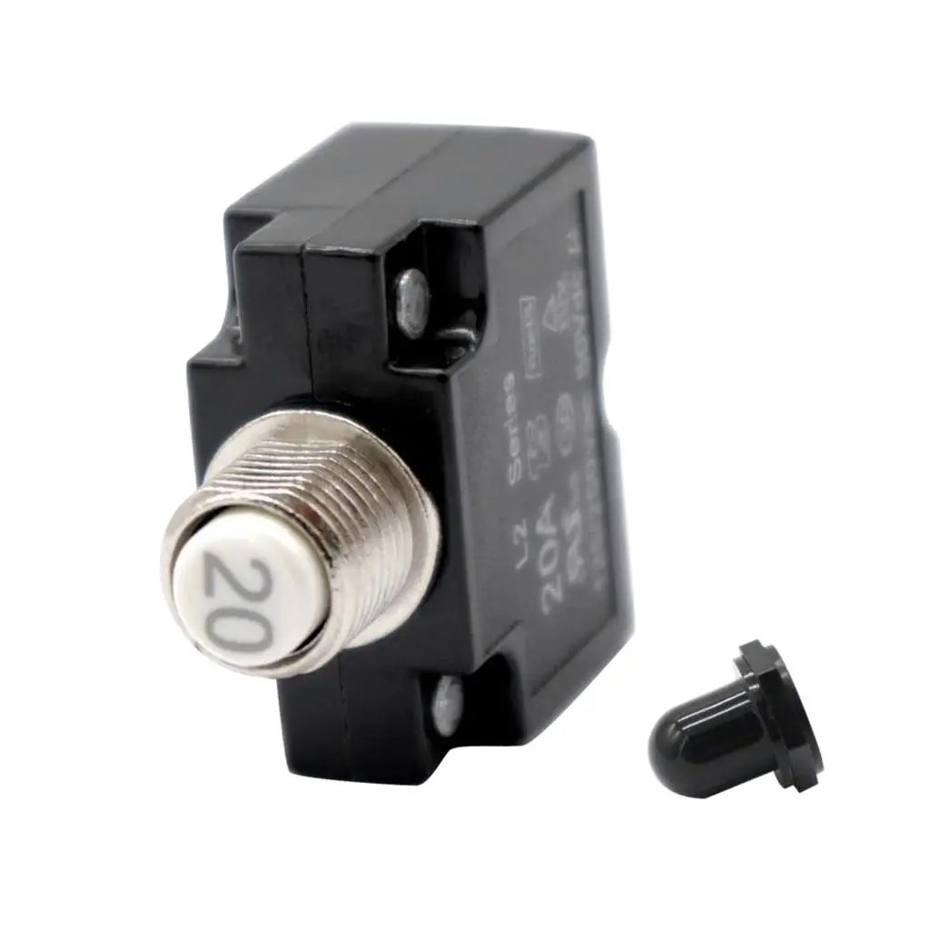20 Amp DC Thermal Circuit Breaker with  Terminal & Black Waterproof Button Cover