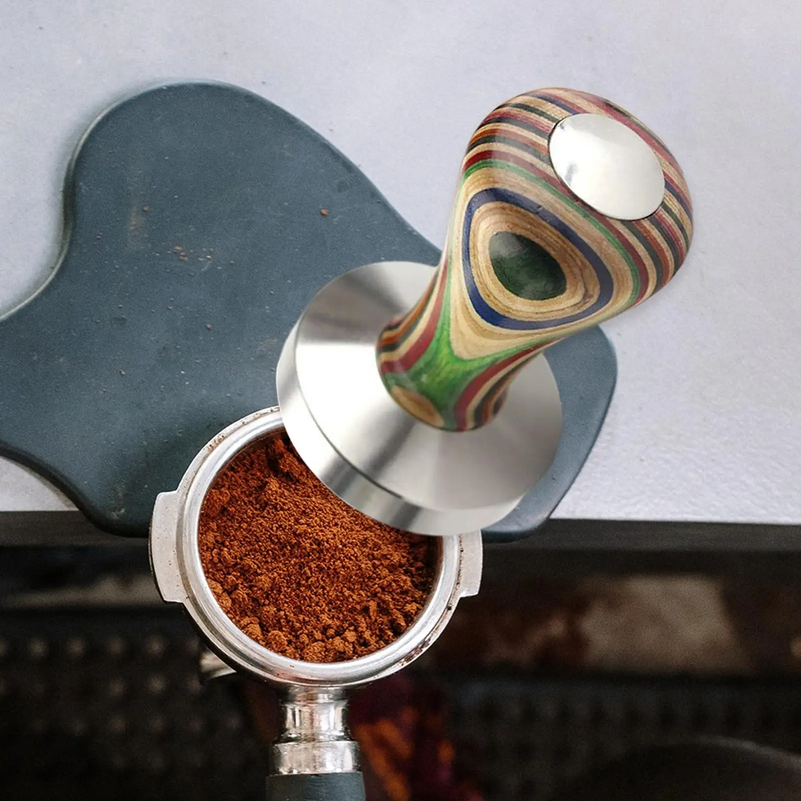 58mm Coffee Tamper Creative Colorful Wood Handle with Flat Base Coffee Bean Pressing Utensils Stainless Steel for Barista Gift