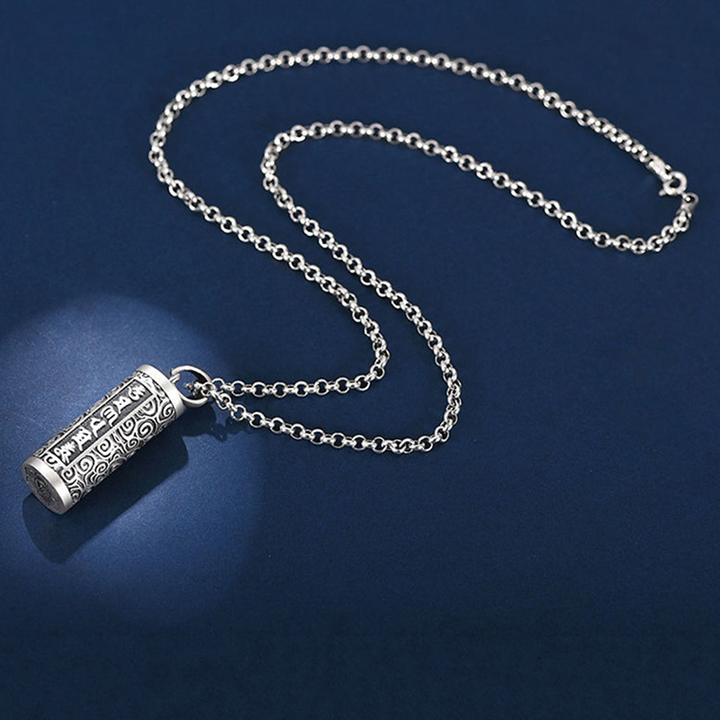 1 Stück 990 Pillen etui aus reinem Silber Pillen dose wasserdichte Zylinder anhänger Pillen dose mit Ketten halskette – Detail 8