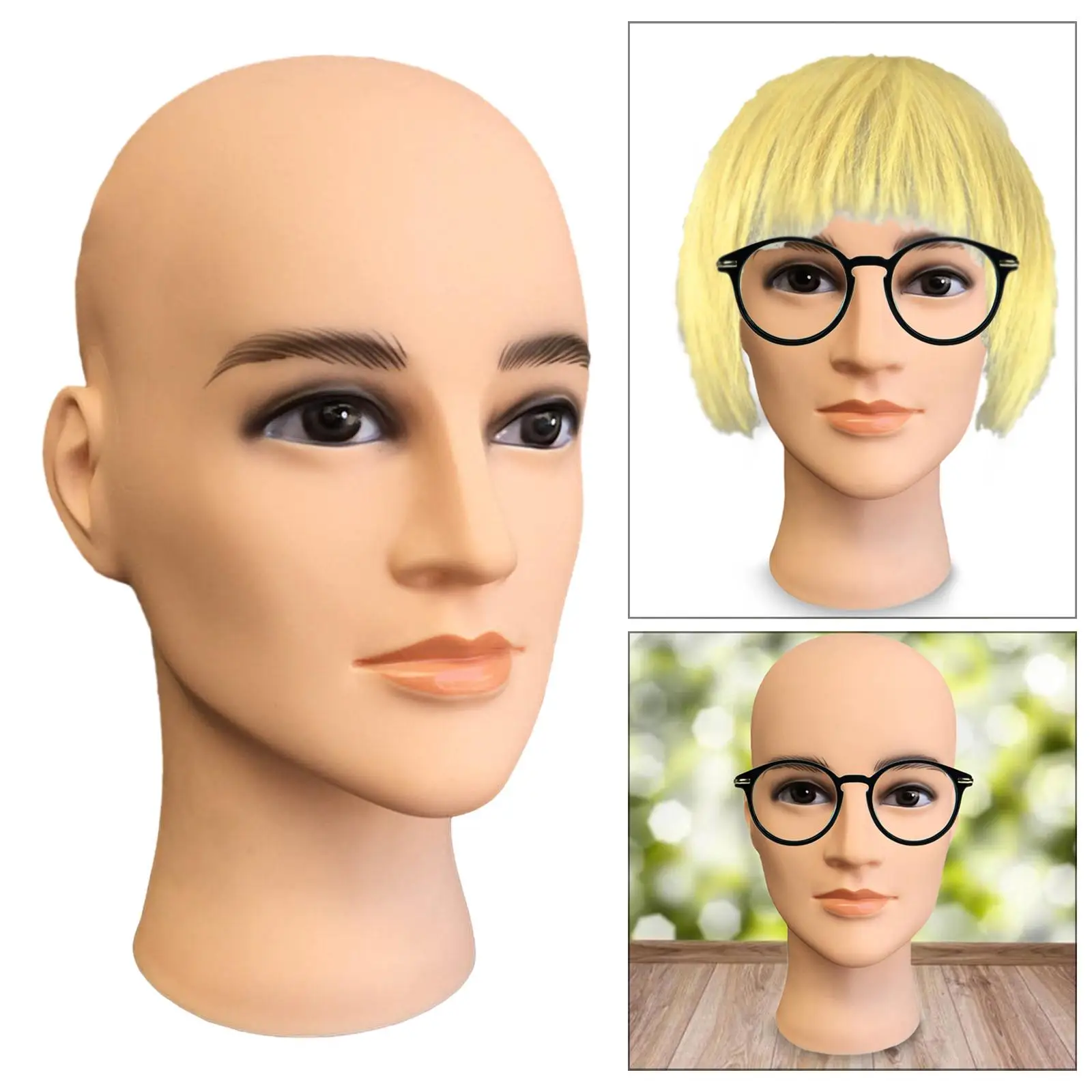 PVC Male Mannequin Head Durable Professional Cosmetology Head for Glasses Hairpieces Wigs Displaying Making Styling Jewelry Hats