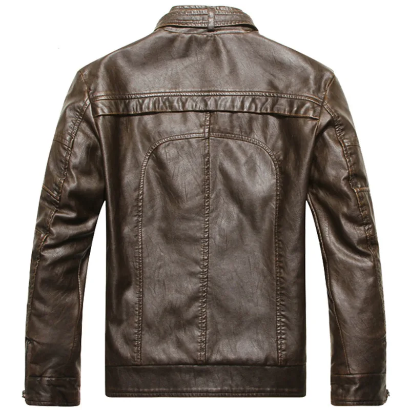 Men motorcycle leather jacket European and American style old washed leather jacket stand collar plus velvet men leather jacket cowboy leather jacket