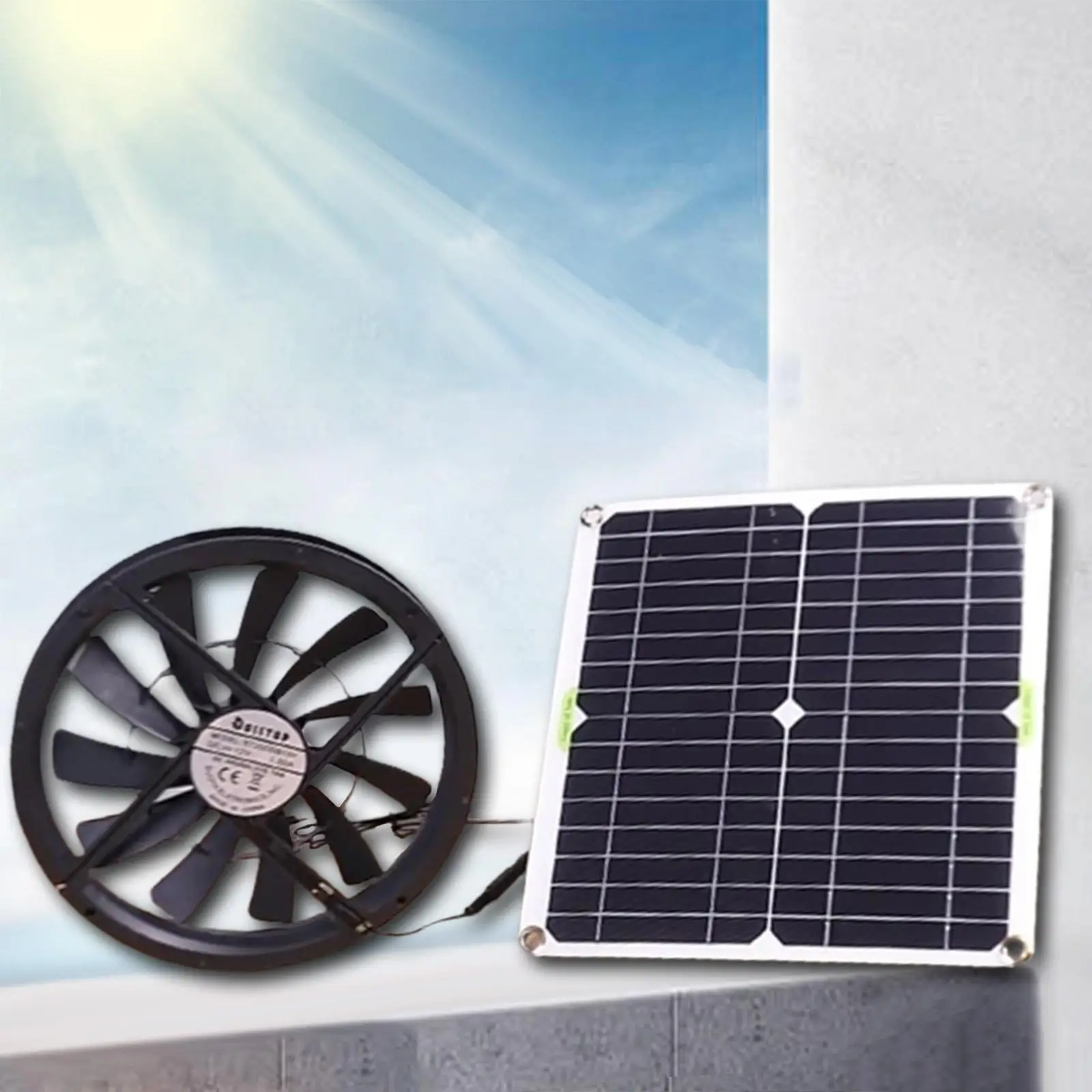 100W5V Solar Exhaust Fan Air Extractor 10 Inch Mini Ventilator Solar Panel Powered Fan for Dog Chicken House Greenhouse RV