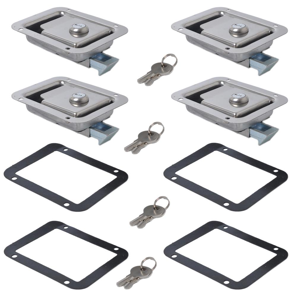 4 x RV Yacht Stainless Steel Paddle Latch & Keys &Gasket Toolbox Flush