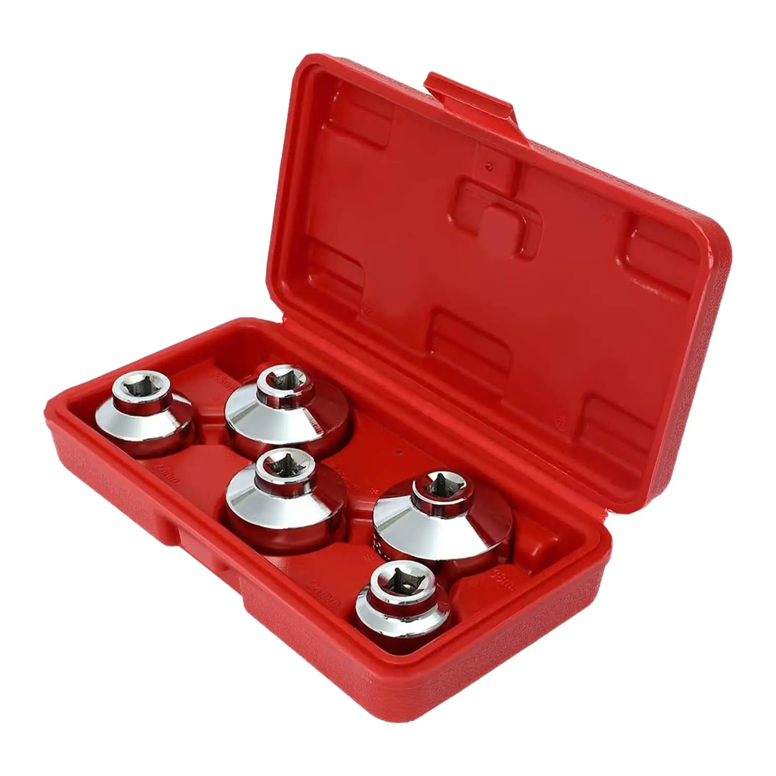 5 Pieces Universal Oil Filter Caps Wrench Socket Set with A Storage Case Drive Cup Type Removal Tool for Hyundai for Kia for GM