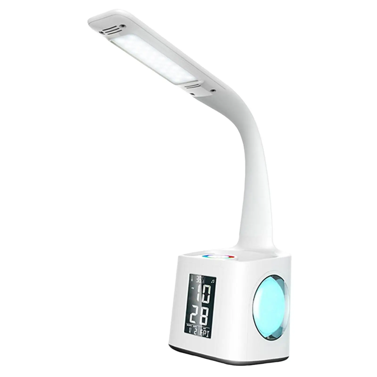 Multifunction Desk Lamp Pen Holder Multi Angle Adjustable LED Touch Calendar Alarm Temperature Reading Lamp for Bedside Office