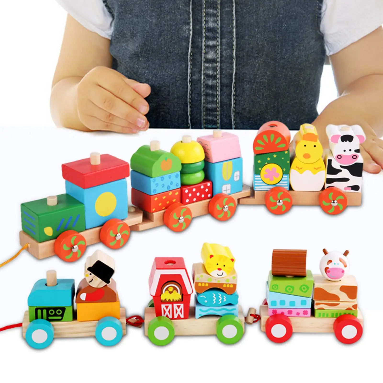 Wooden Small Trains, Smooth Attractive Fun Classic Wooden Toddler Toy,Baby Toys Wood Train, for Kids Toddler