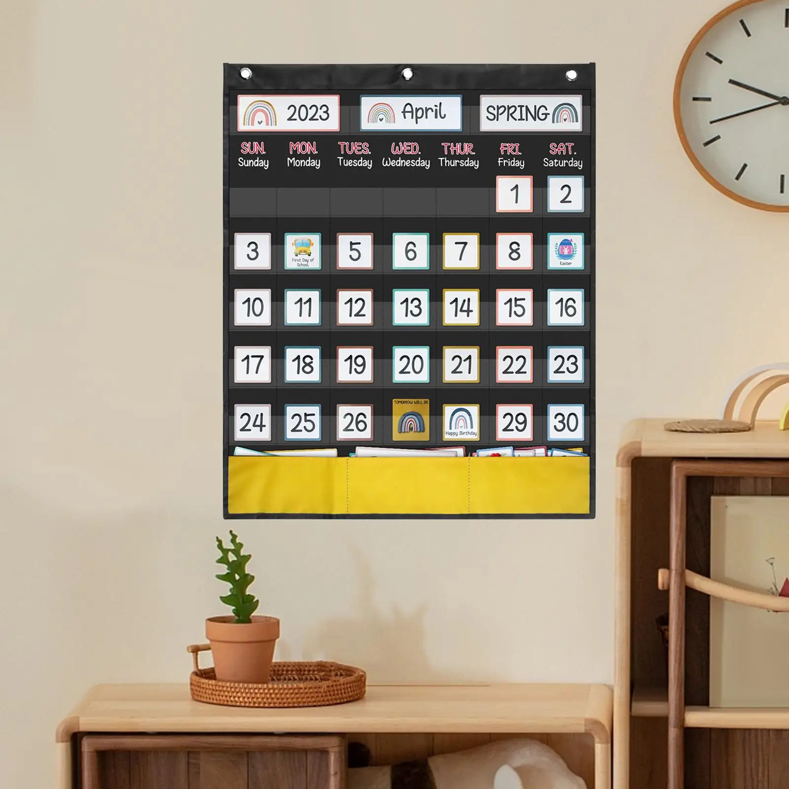Calendar Pocket Chart Homeschooling with 89 Cards Helping Young Students Weekly Calendar Essential Classroom Organized Chart