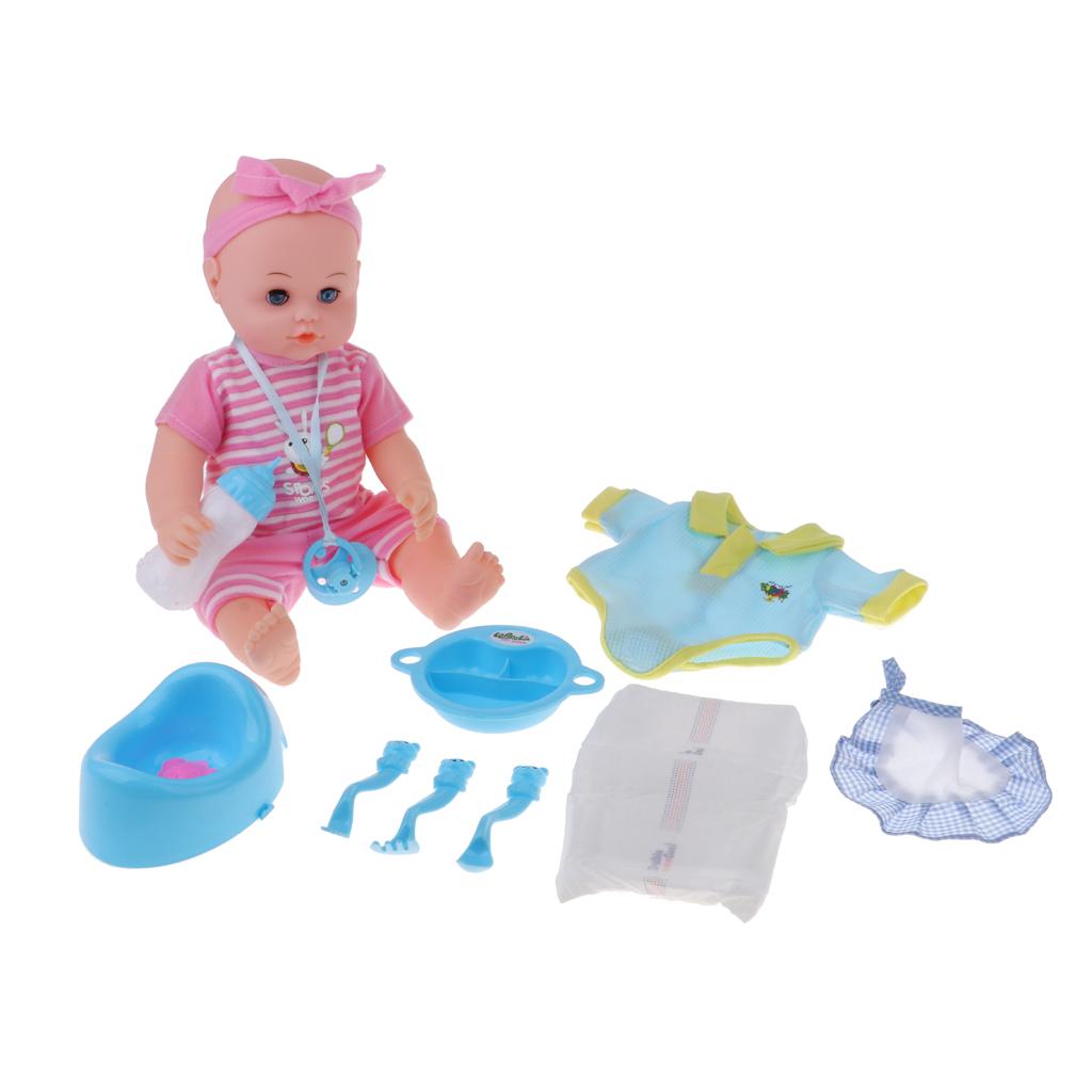 Realistic Baby Doll and Play Toys Play Sets Kids Pretend Play Tableware Feeding Set Educational Toys