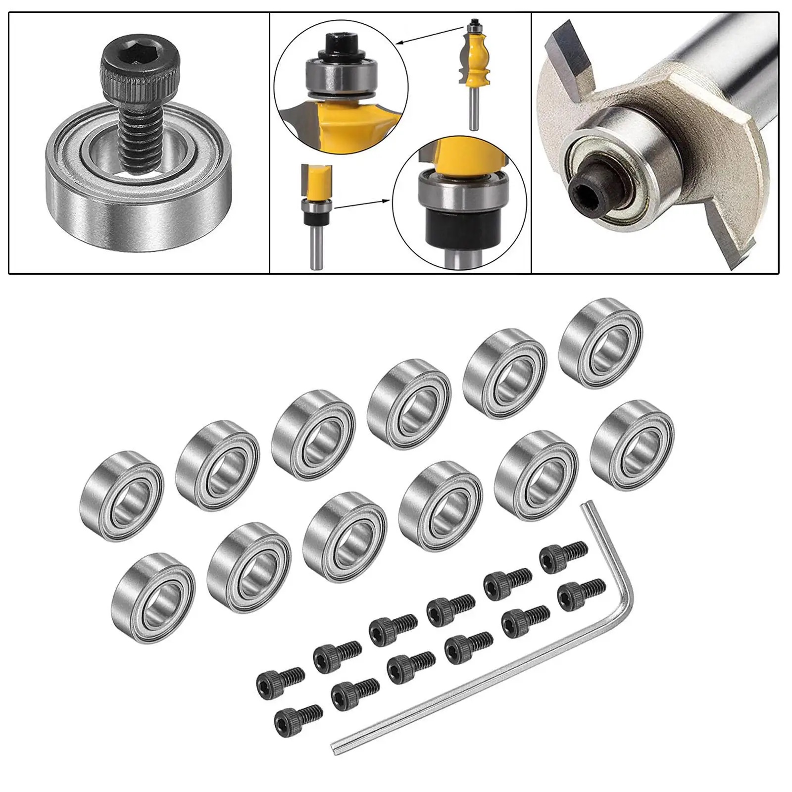 12 Piece Mounted Bearings for Router Bit Wear Resistant Flush Trim Mounted Bearings Set for Milling Cutter Bearing Accessories