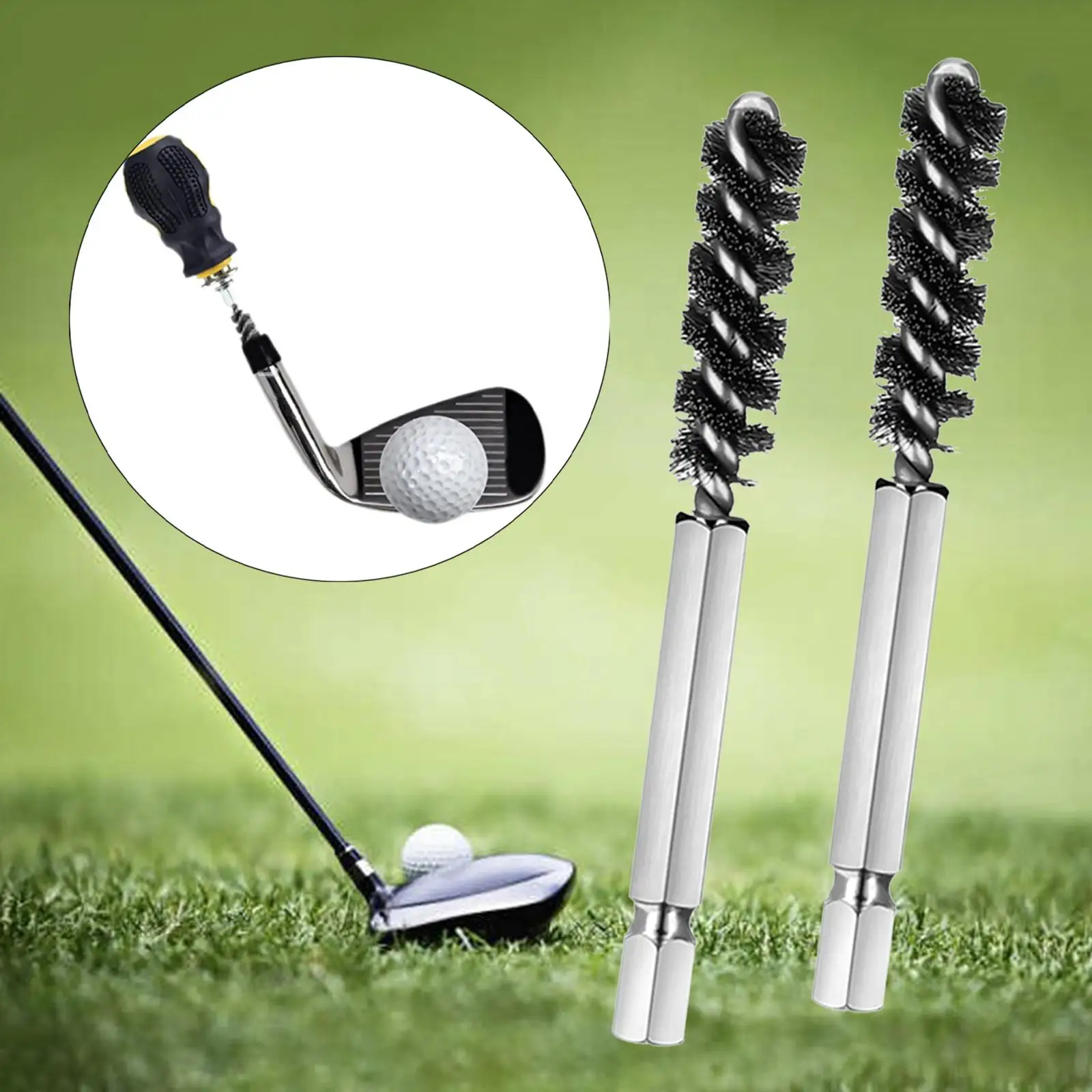 2x Accs Durable Multipurpose Electric Drill Cleaning Tool Bore Brush Argent Golf Club Head Hosel Brush for Polishing Golf Lovers