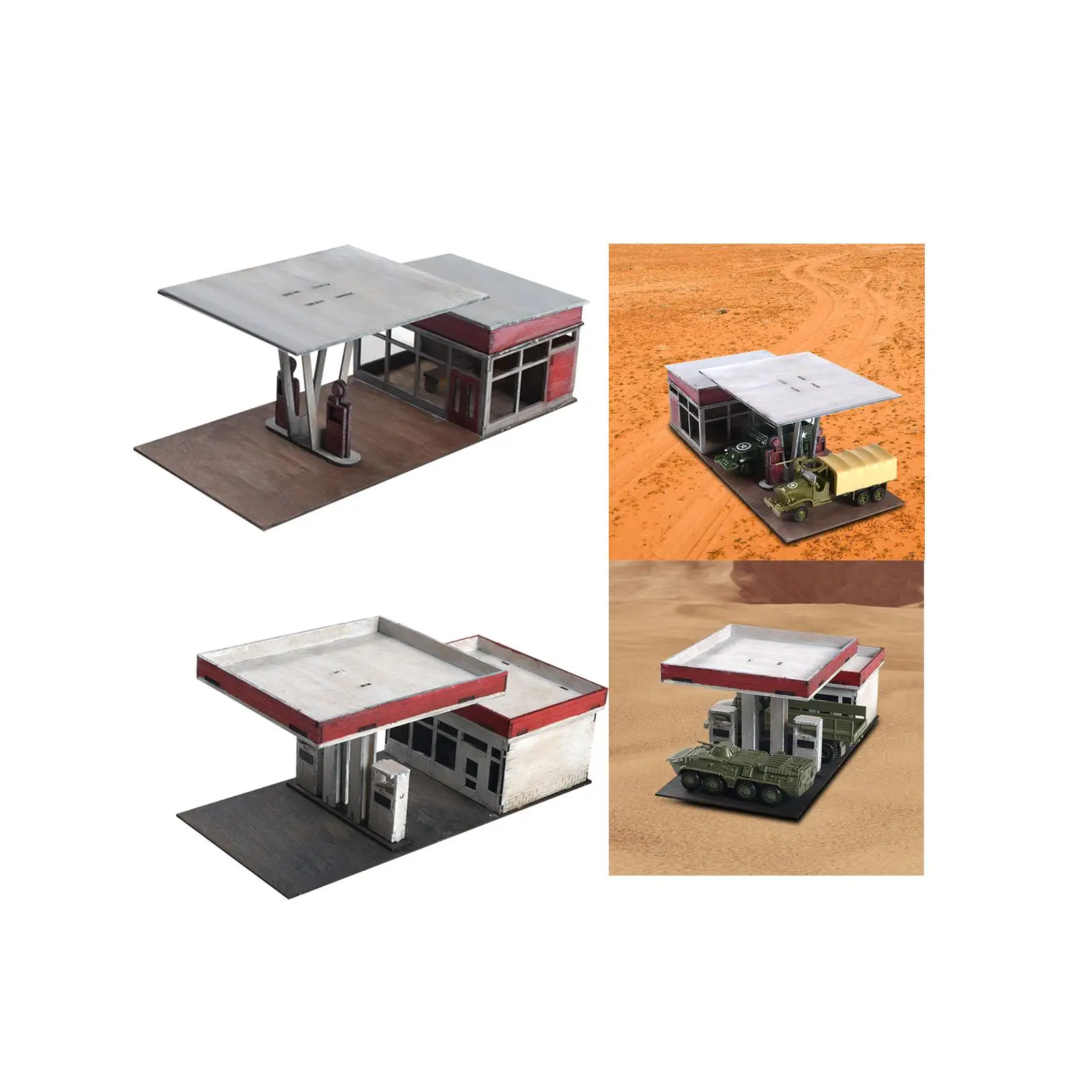 1:72 1:64 Gas Station Model Unassembly Gas Station Architecture Scene for Sand Table Model Railway Layout Micro Landscape Decor