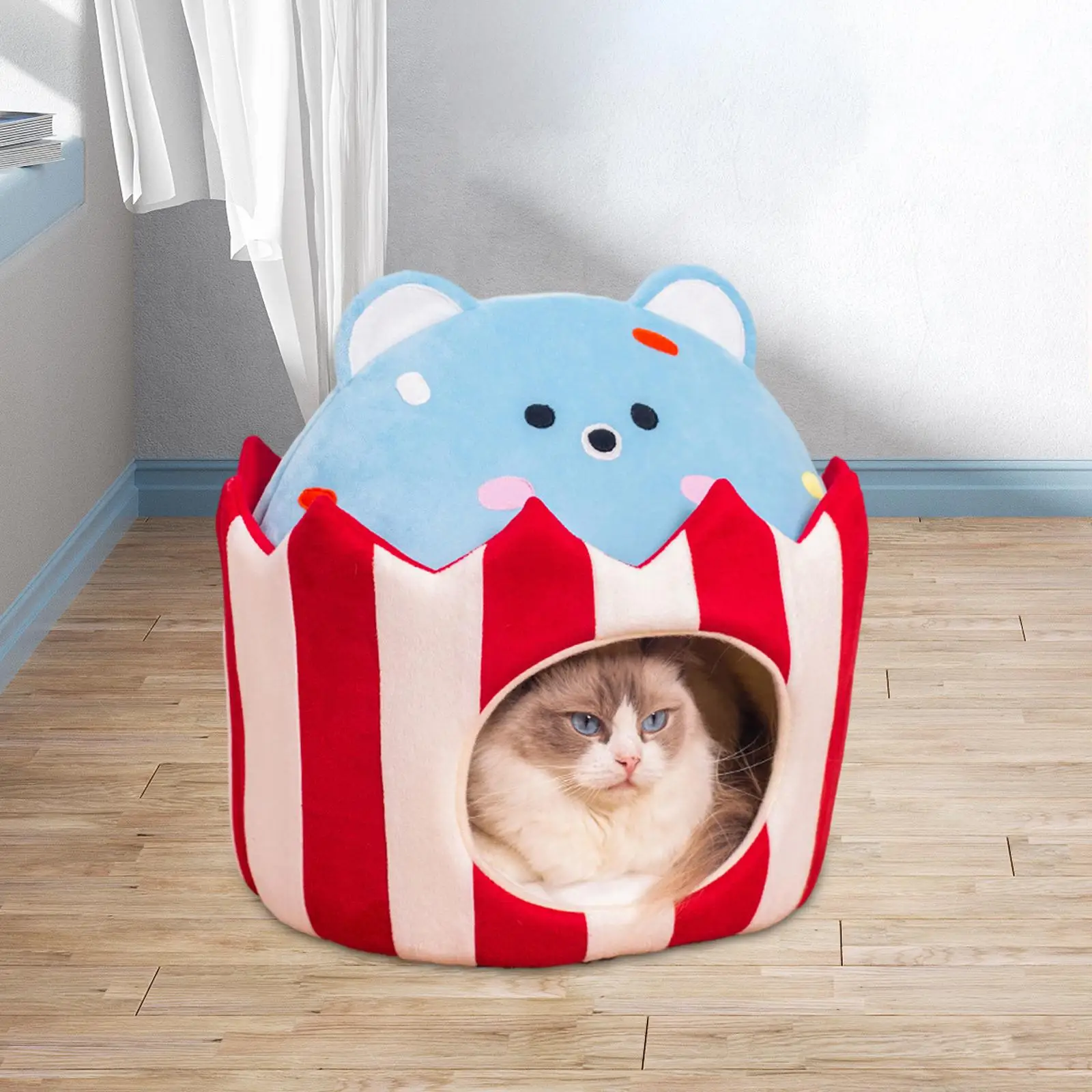 Cat Bed Condo Nest Kitten Cave Cat Hideaway Hut Puppy Kennel Pet Accessories Winter Cute Washable Small Dog House with Cushion