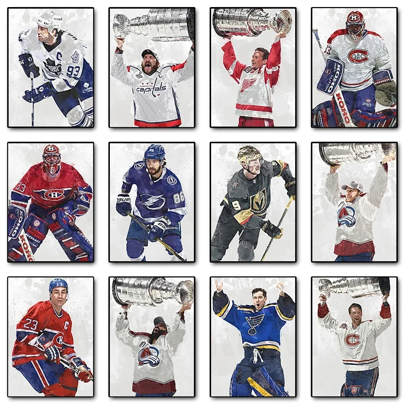 Description Picture 3 of itemWatercolors Famous Sport Ice Hockey Player Poster and Canvas Printing Wall Art Picture for Fans Room Home Club Decoration Gifts