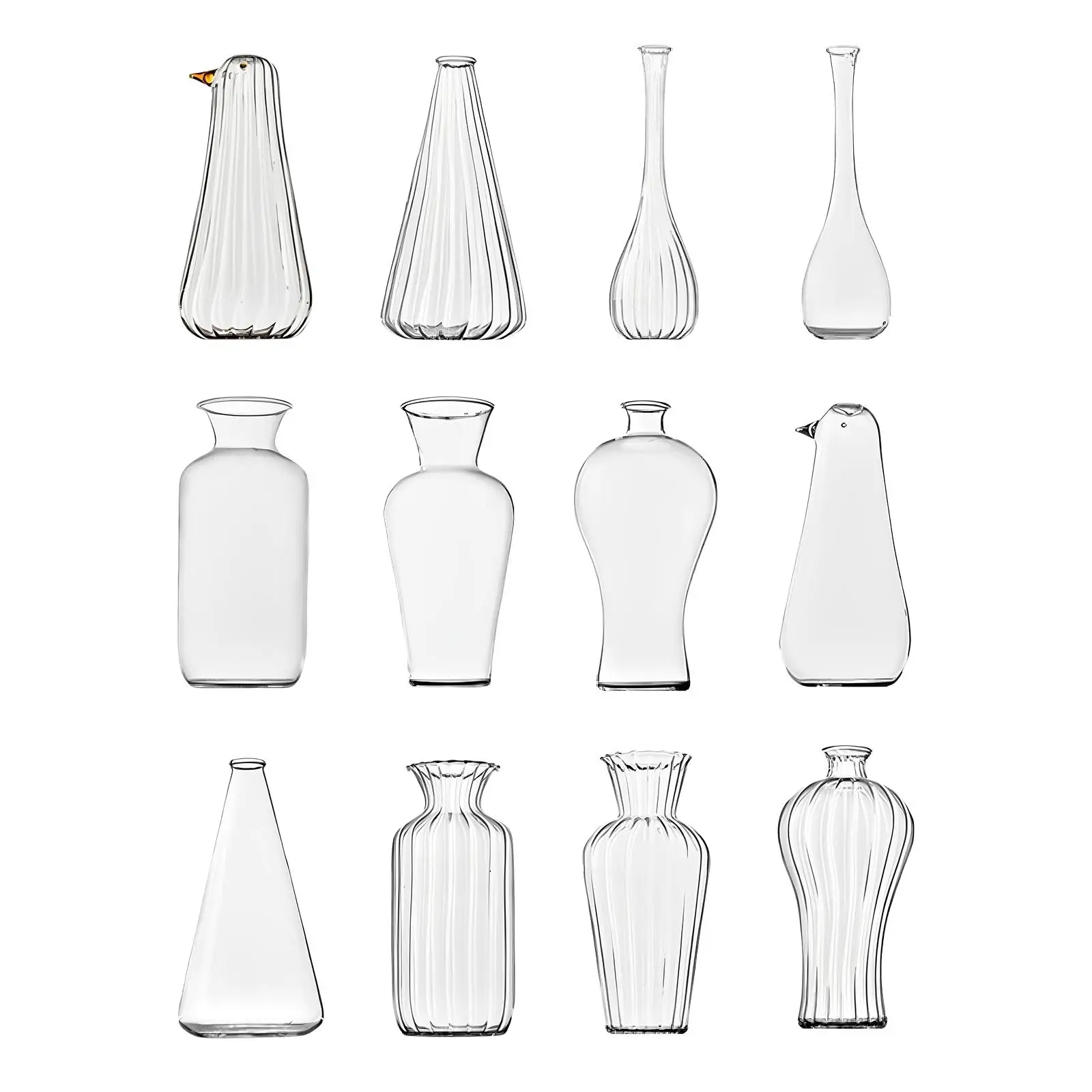 Glass Vase for Flowers Tabletop Planter Accessories Art Ornament Transparent Glass Vase for Interior Dining Room Desktop Kitchen