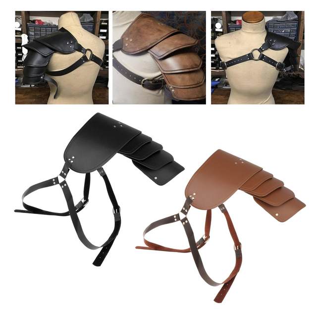 Faux Leather Single Shoulder Cover Cape Belt Clubwear Fancy Dress up Outfit Viking Costume Medieval Viking Single Shoulder Armor