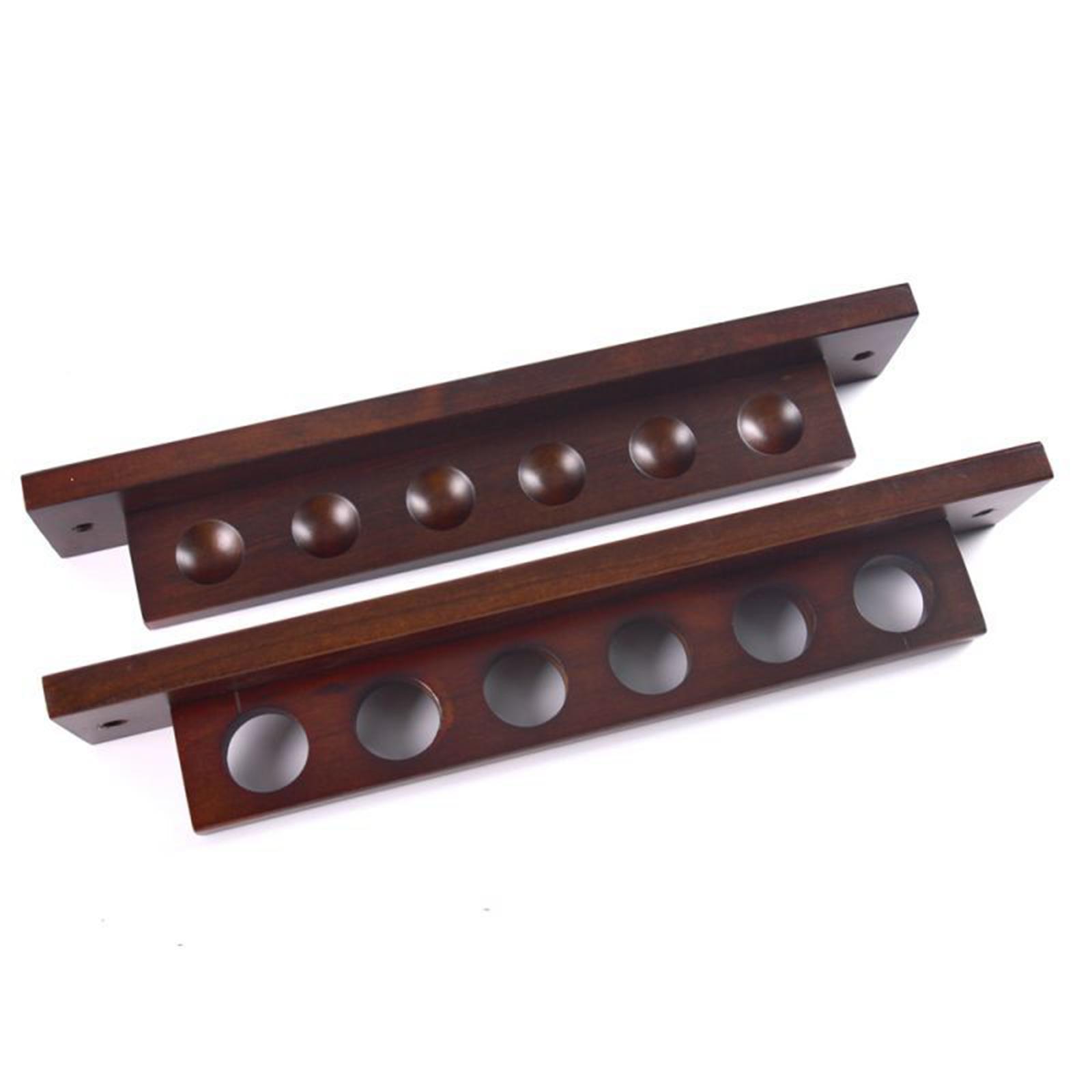 6 Pool Billiard Cue Rack Hanging Wood Bracket Stand Pool Balls Stick Holder