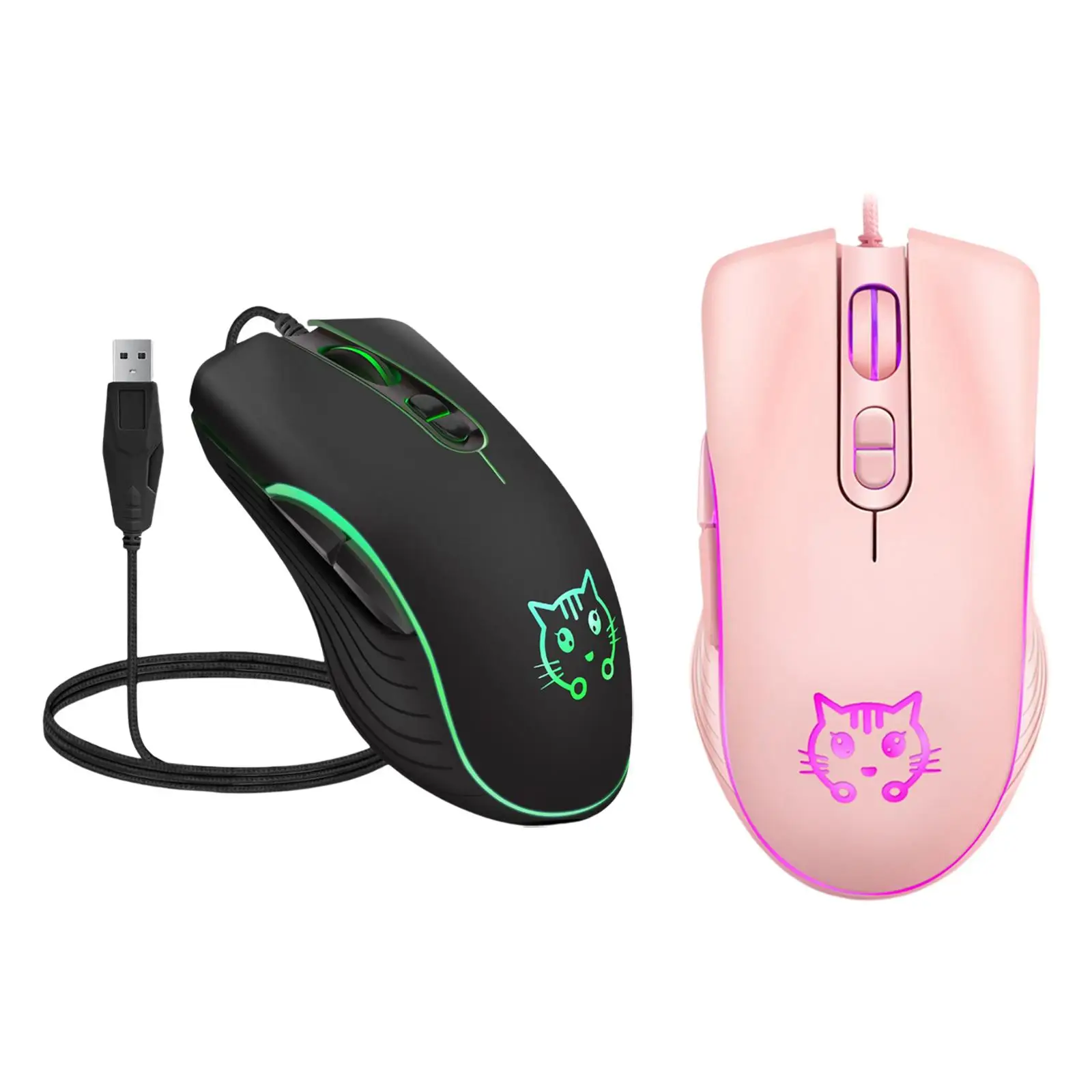 Wired Gaming Mouse LED RGB Backlit Mute PC Laptop 2400DPI Optical Mice Pink