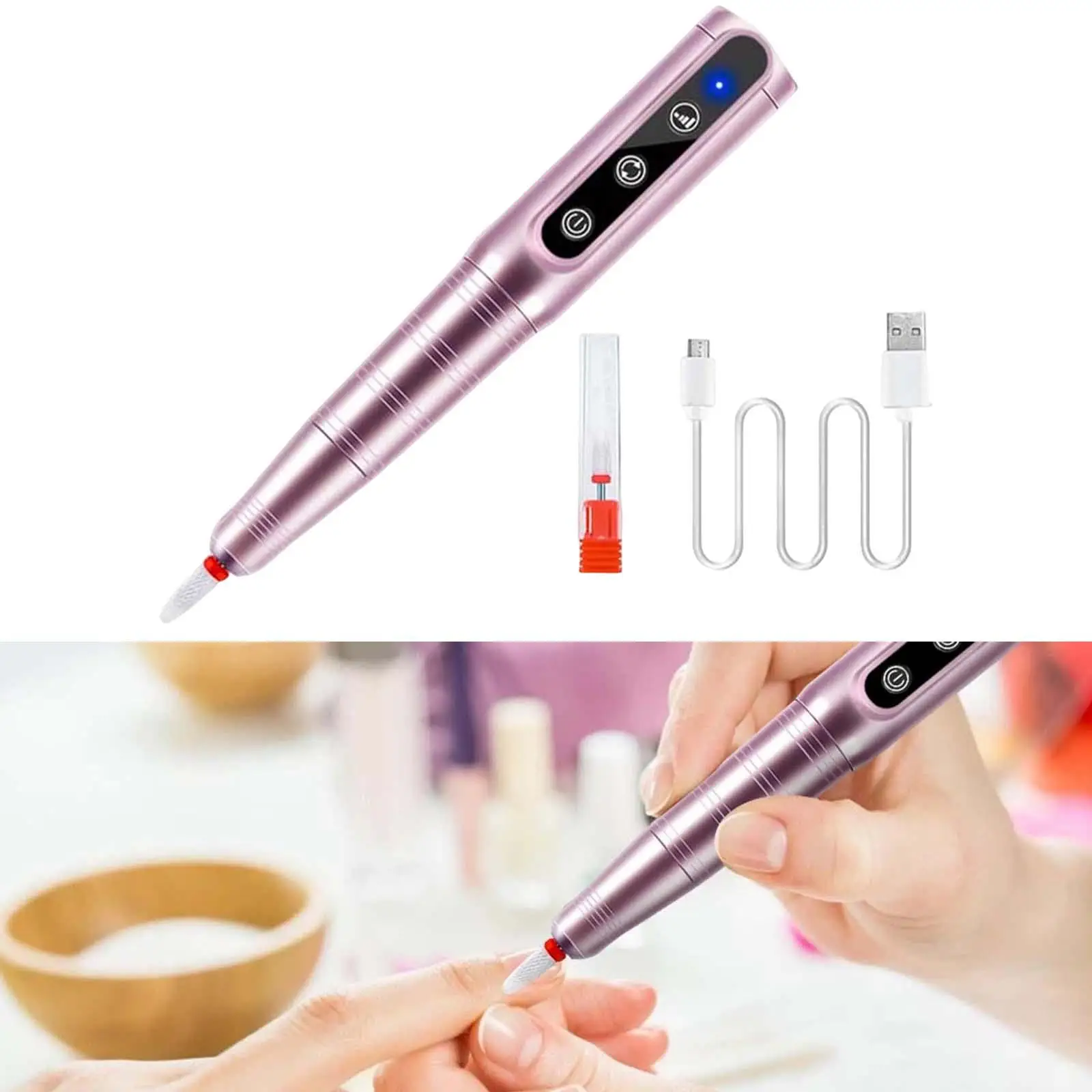 Porfessional Acrylic Nail Dril USB Electric Nail Drill Machine for Manicure Pedicure Polishing Shape Tools