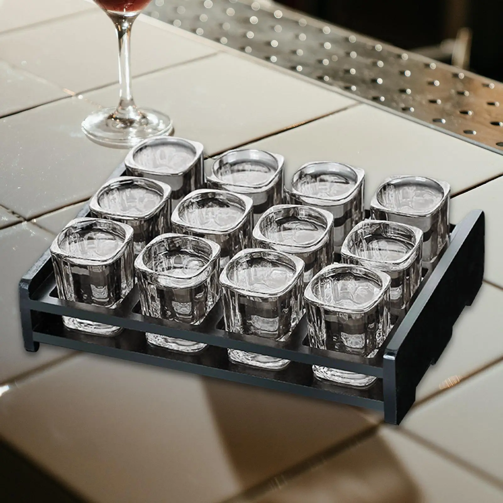 Beer Glass Tray for Bar Display Rack Storage Drinks Cup Stand Cocktail Wood Serving Tray for Club Metal Beer Tray Holder Wooden
