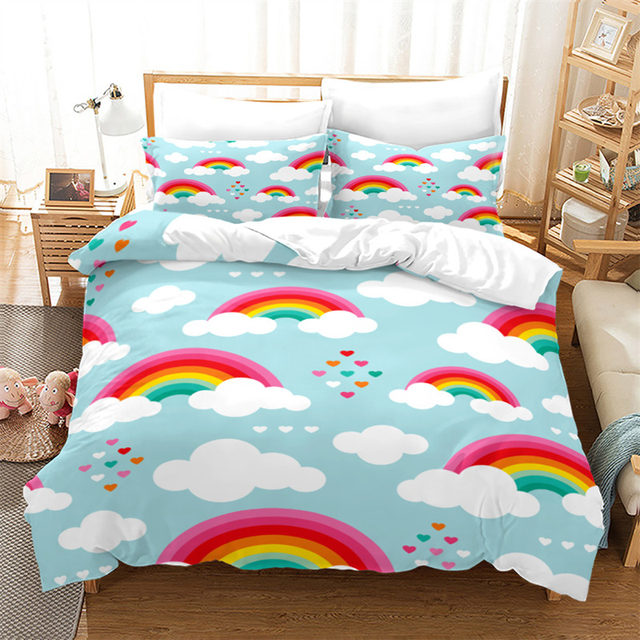 Kawaii Cute Smiling Clouds Colorful Bedding, Duvet Cover Set, Zipper B