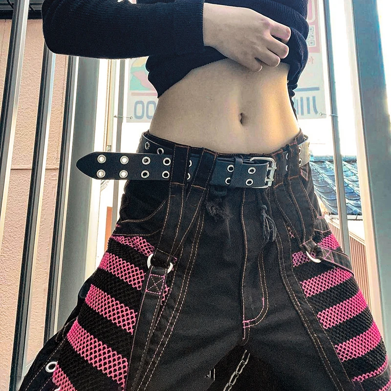black cargo pants Gaono E-girl Harajuku Gothic Grunge Cargo Pants Bandage Women Dark Academia Baggy Trousers Sweatpants Punk Hip Hop Streetwear ladies cropped trousers