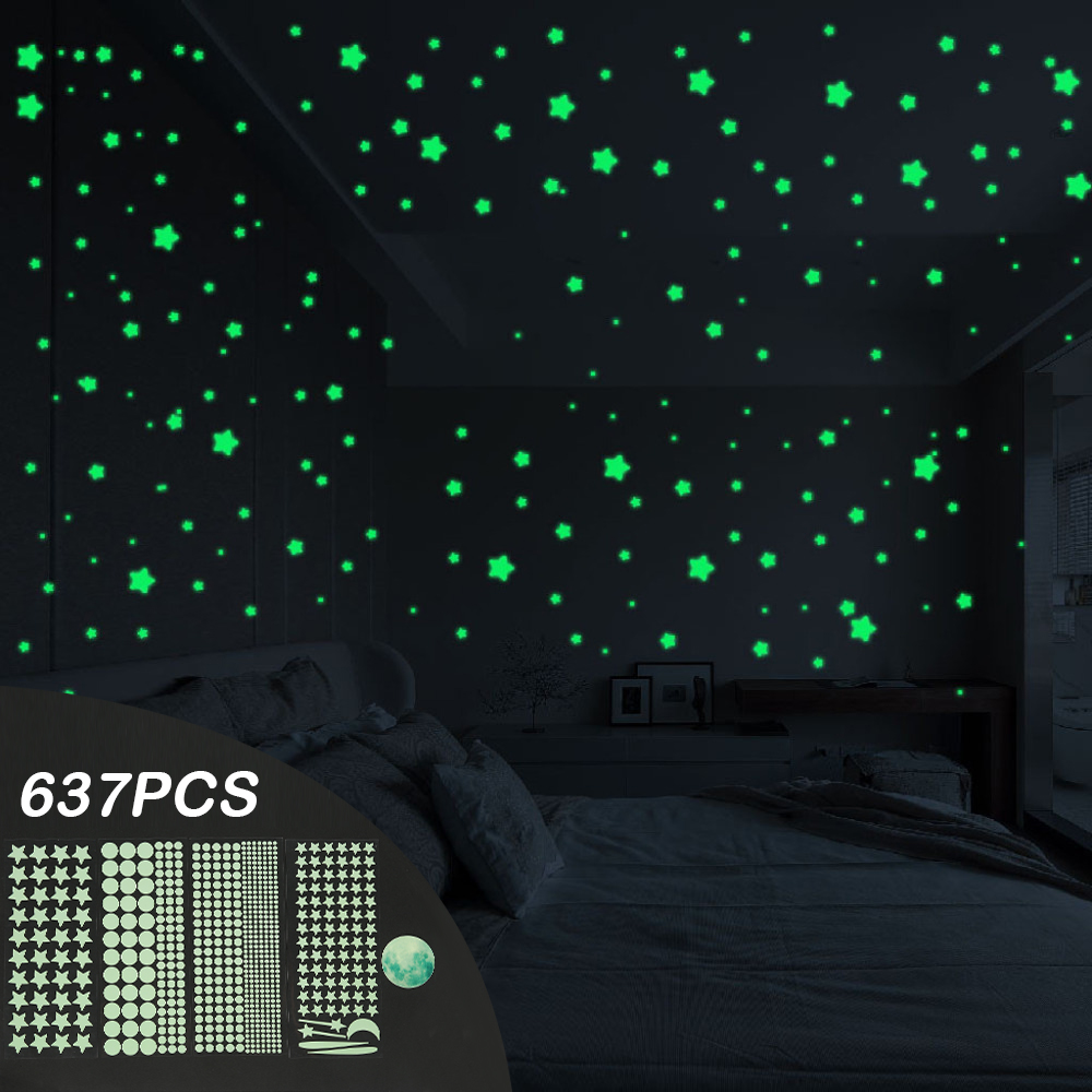 Description Picture 2 of item637Pcs Glow In The Dark Star Stickers Luminous Moon Wall Decals Ceiling Sticker Glowing Wall Decorations for Kids Bedroom