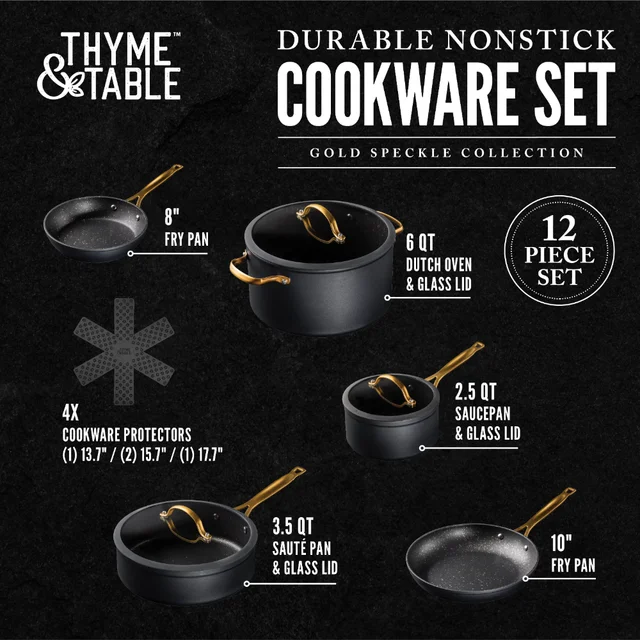 Unboxing Thyme & Table Black and Gold Speckled 12 Piece Cookware