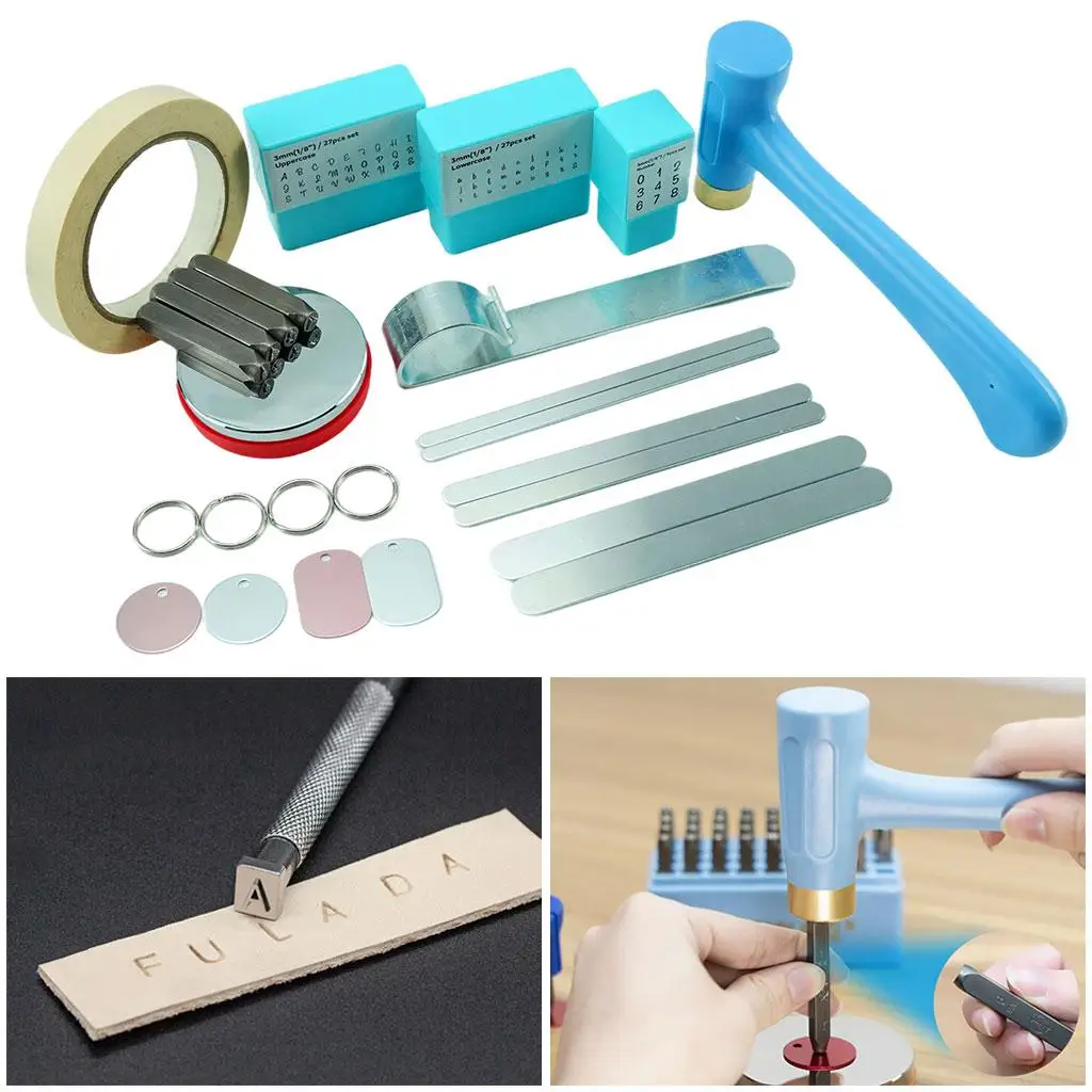 Metal Leather Stamping Kit for Jewelry Making Numbers Alphabet Stamp Punch Hammer Steel Bench Block Imprinting Punch Tools