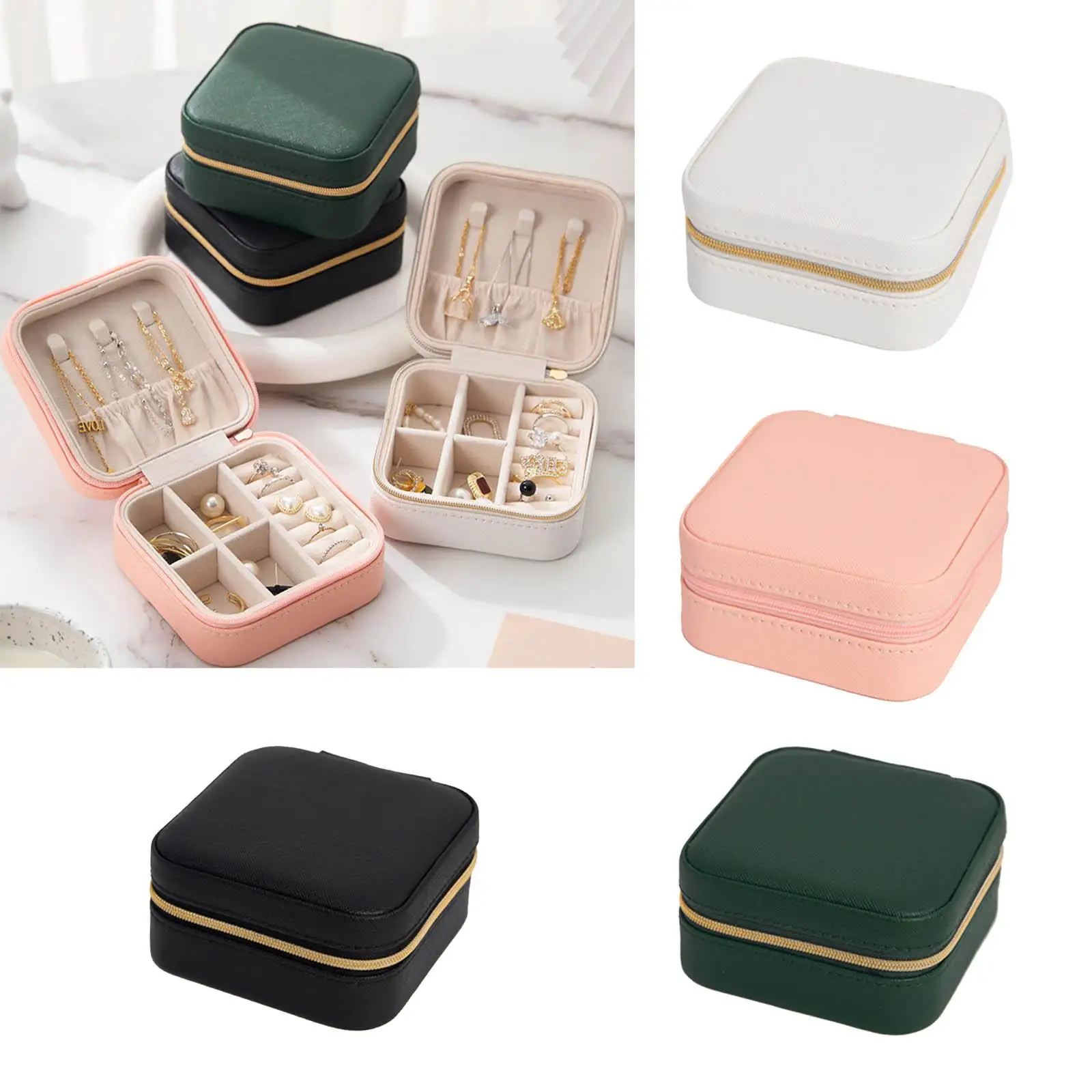 PU Leather Travel Jewelry Box Organizer Case Necklace Holder Display Storage Velvet Lined Container Portable for Rings Bracelets