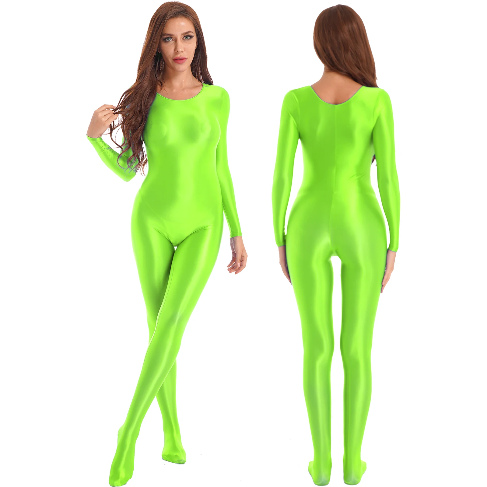 Womens Solid Color Smooth Long Sleeve Bodystocking Nightwear Solid ...