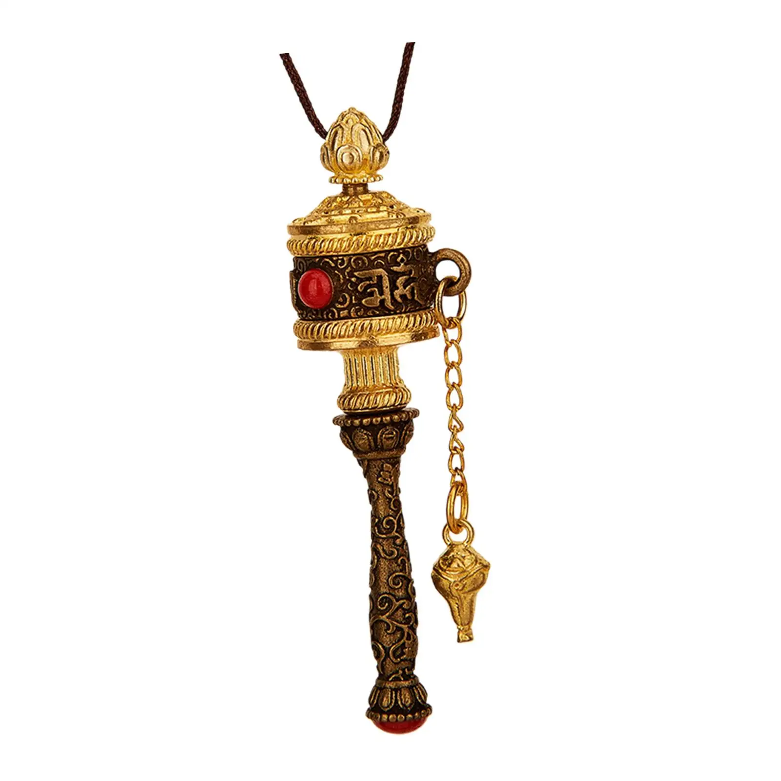Six Character Truth Prayer Wheel Pendant Religious Ornament Necklace Tibetan Copper Buddhist Accessory for Women Men