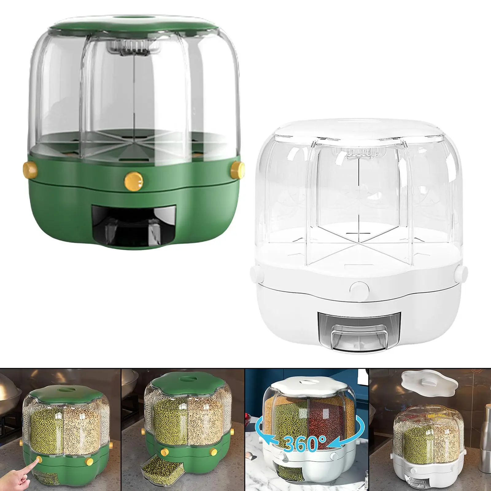 Rotating Cereal Dispenser Food Container Organization Dry Food Storage Box Multifunctional Airtight
