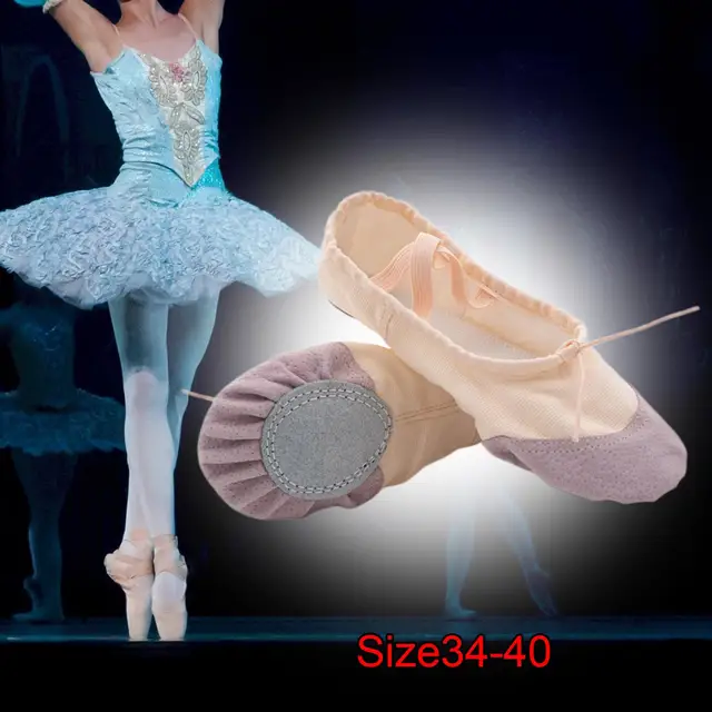 Zapatillas de Ballet de lona para mujer, zapatos de tacón bajo, suela  suave, bailarina profesional - AliExpress