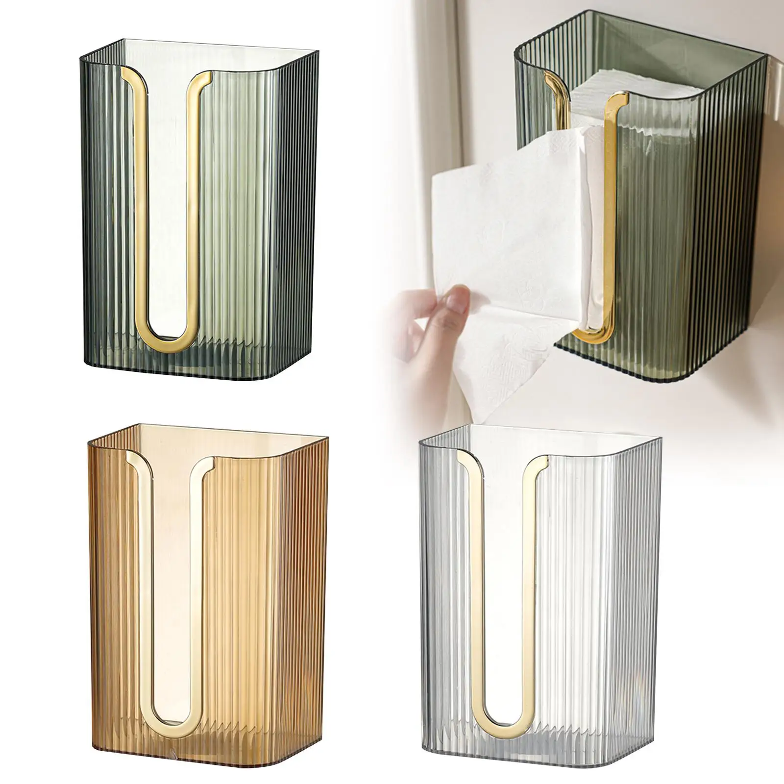 Wall Mounted Tissue Box Holder Paper Towel Dispenser Napkin Holder Tissue Storage Case Adhesive Organizer for Living Room Home